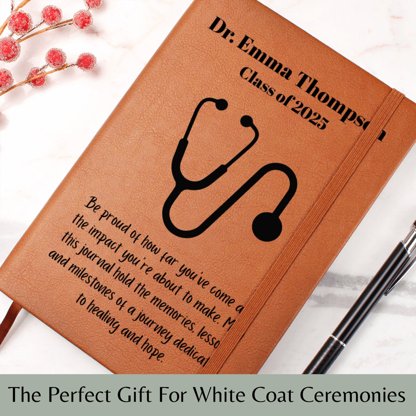 White Coat Ceremony Journal Personalized with Name – Doctor Graduation Gift, Med School Match Day Keepsake, Class of 2025 MD Gift
