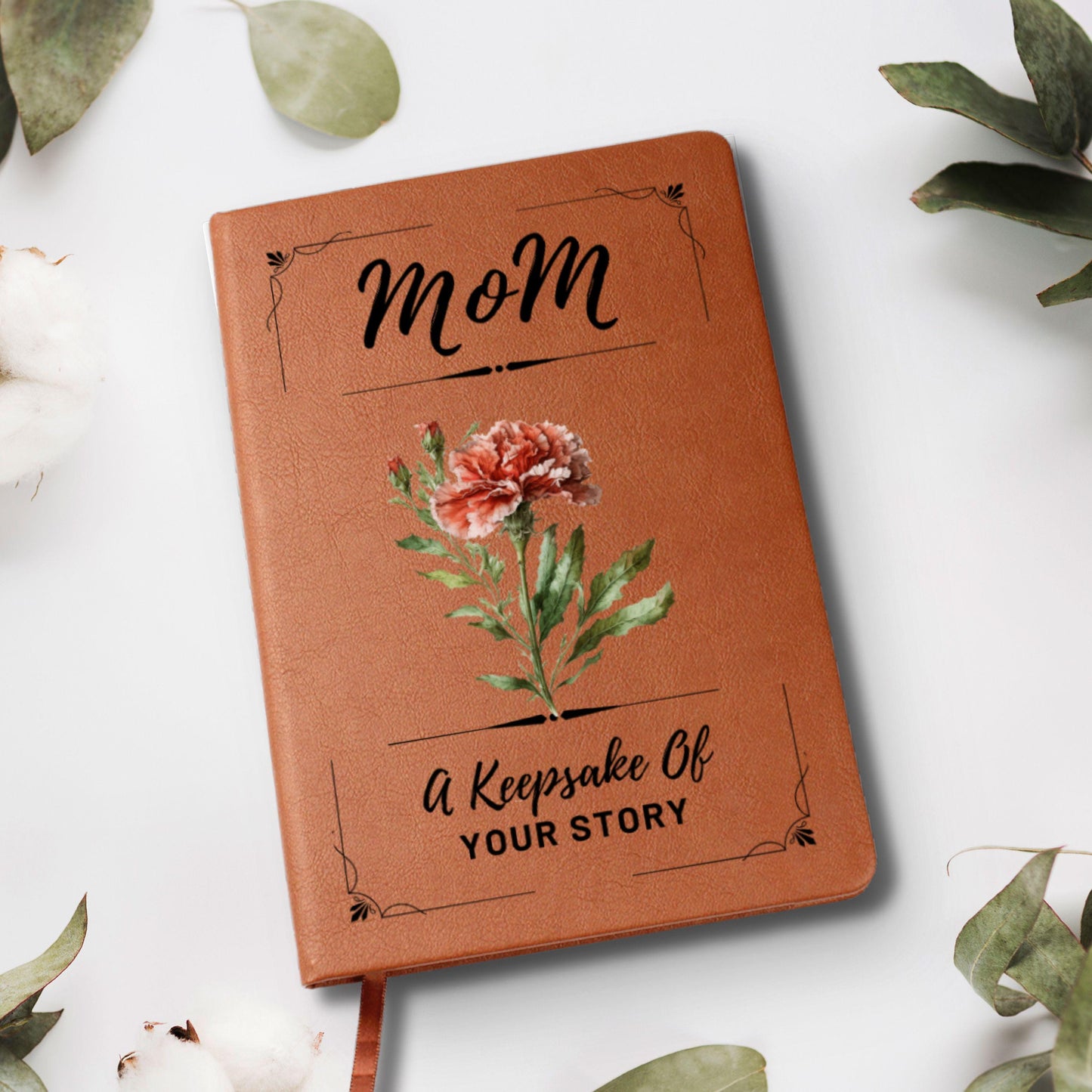 Birth Flower Personalized Journal For Mom Keepsake Book Gift - Vegan Leather Journal Birthday Gift Mom Journal Sentimental Gift Mom Legacy