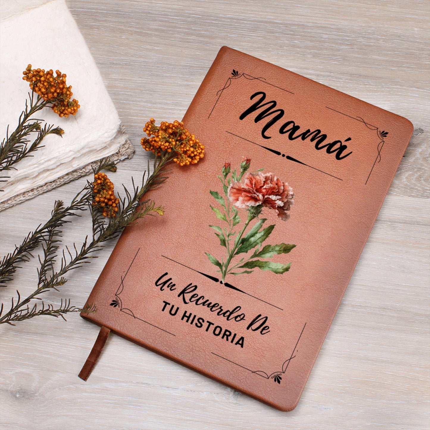 Diario Personalizado Flor de Nacimiento para Mamá Cuaderno de Cuero Vegano Regalo Sentimental Libro de Recuerdos Cumpleaños y Legado Regalo