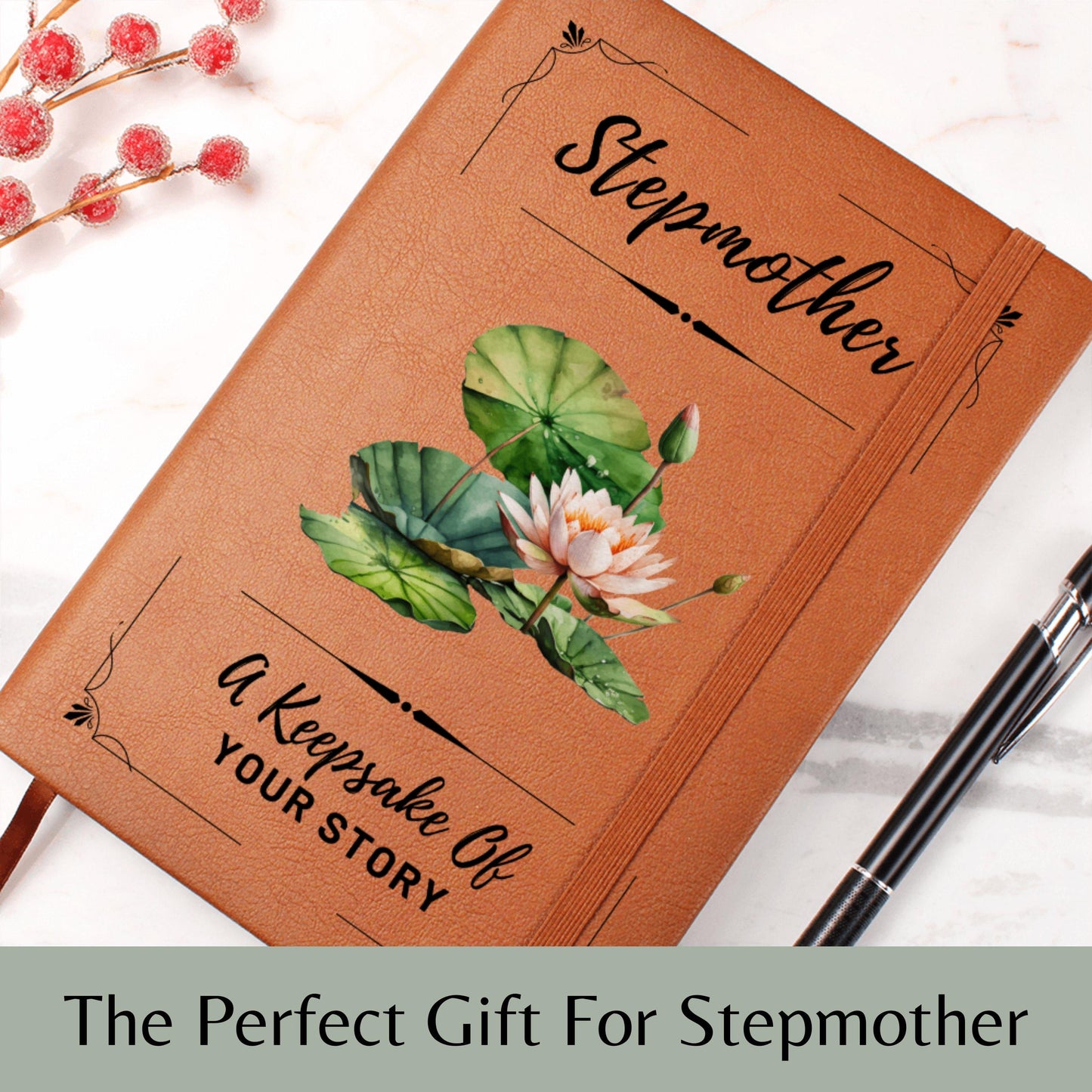 Personalized Stepmother Birth Flower Journal – Leather Notebook Gift for Stepmom, Bonus Mom, Mother's Day, Stepmom Birthday Christmas Gift