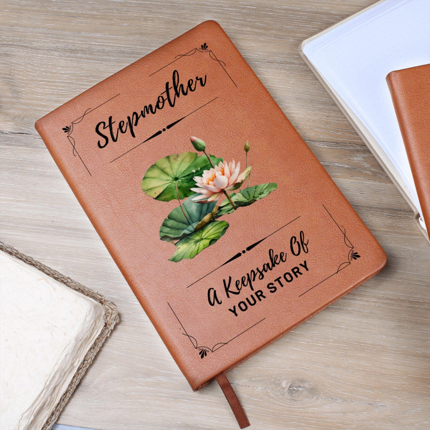 Personalized Stepmother Birth Flower Journal – Leather Notebook Gift for Stepmom, Bonus Mom, Mother's Day, Stepmom Birthday Christmas Gift