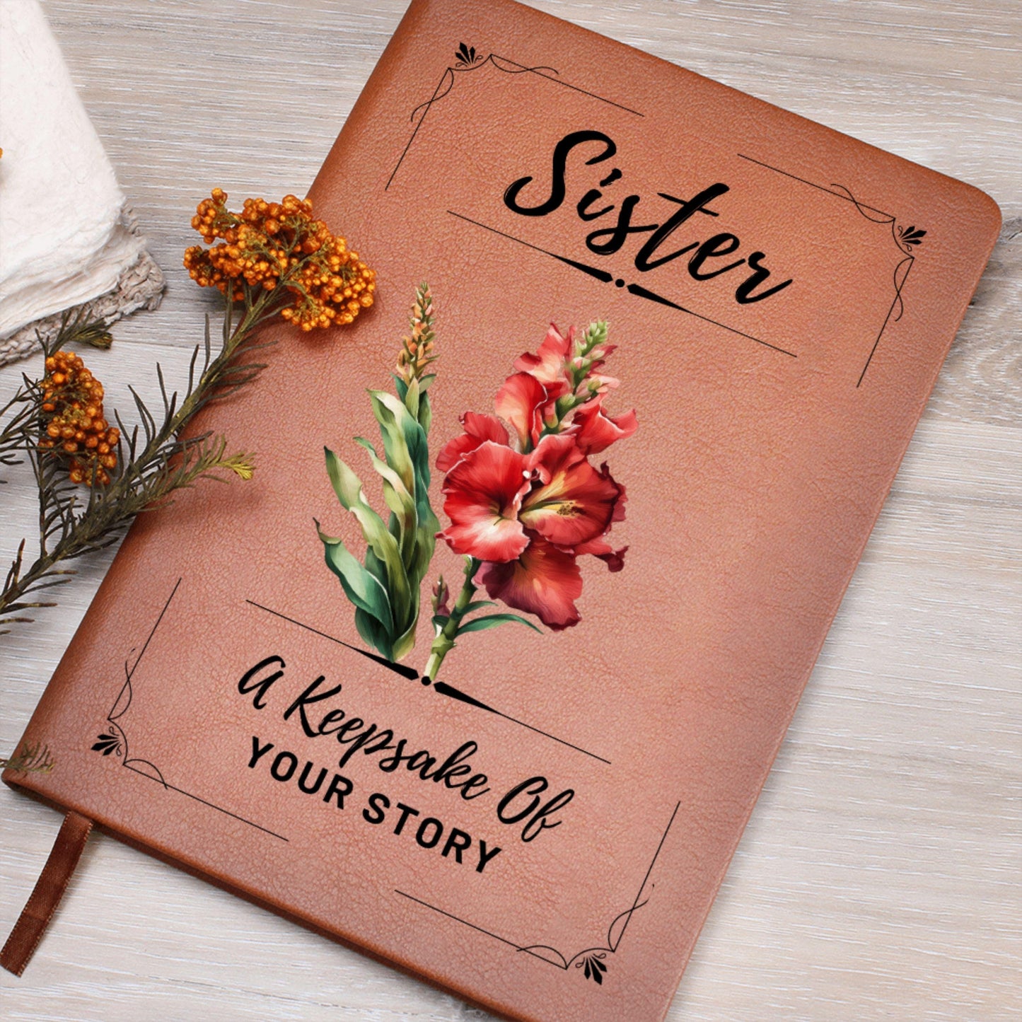Personalized Sister Journal Birth Flower Memory Book – Thoughtful Gift for Sister Birthday, Keepsake Notebook, Sentimental Big Sis Gift