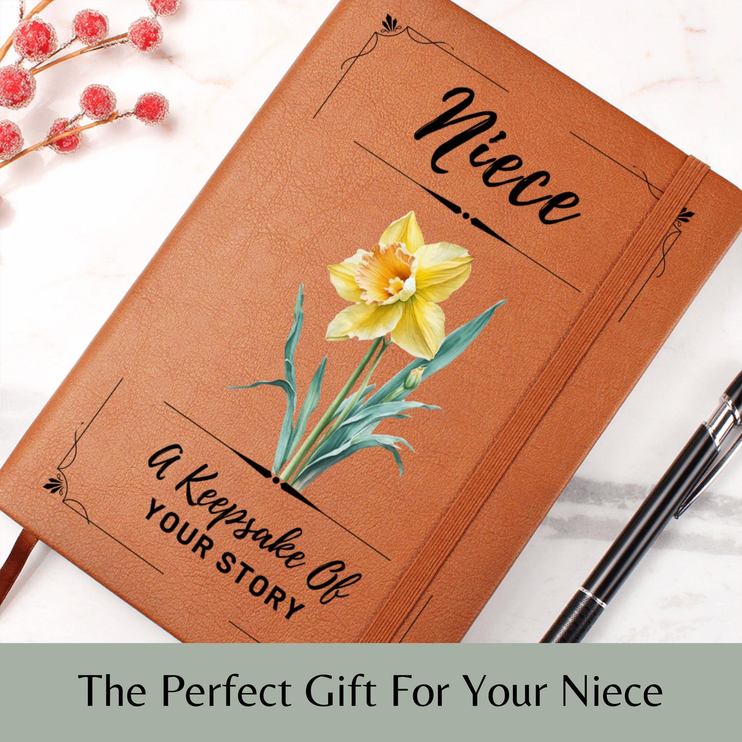 Personalized Birth Flower Journal for Niece, Custom Leather Notebook Gift for Niece Birthday, Teen Girl Journal, Niece Graduation Gift