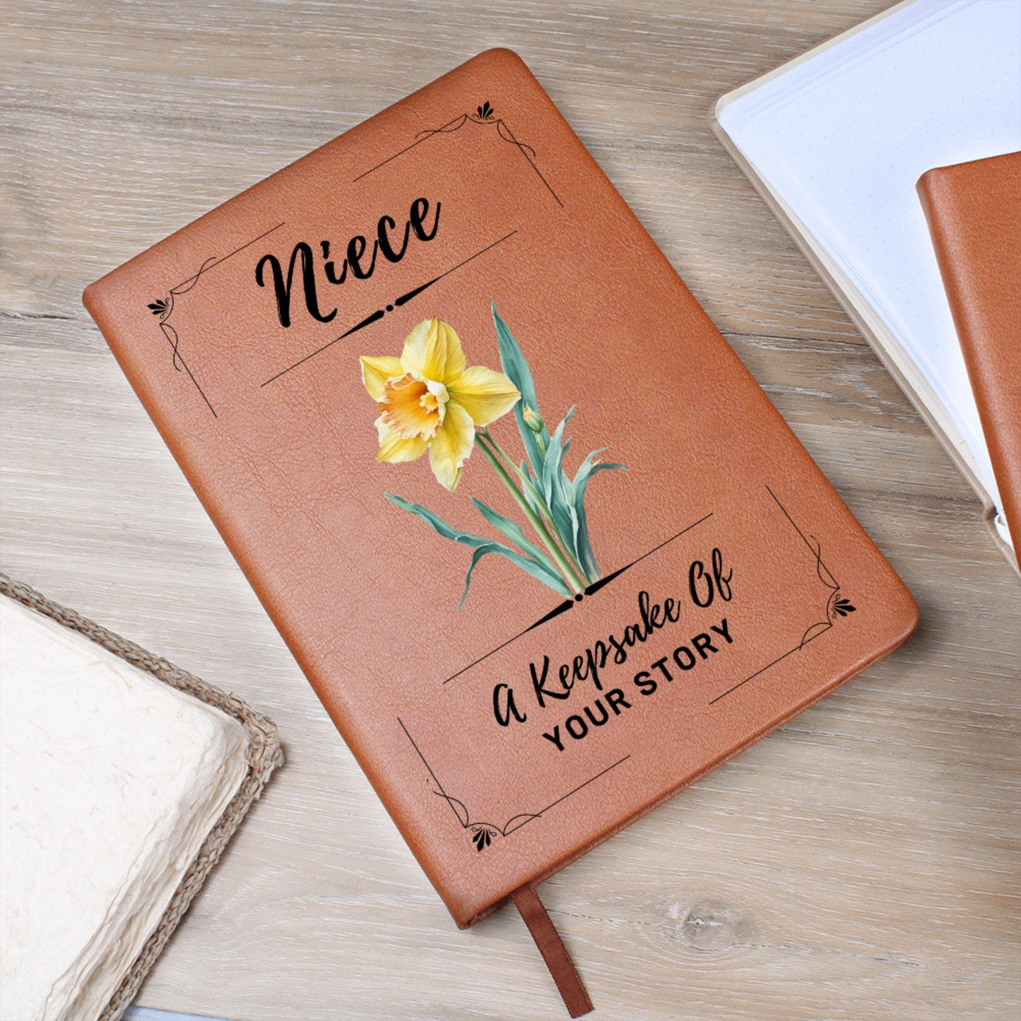 Personalized Birth Flower Journal for Niece, Custom Leather Notebook Gift for Niece Birthday, Teen Girl Journal, Niece Graduation Gift