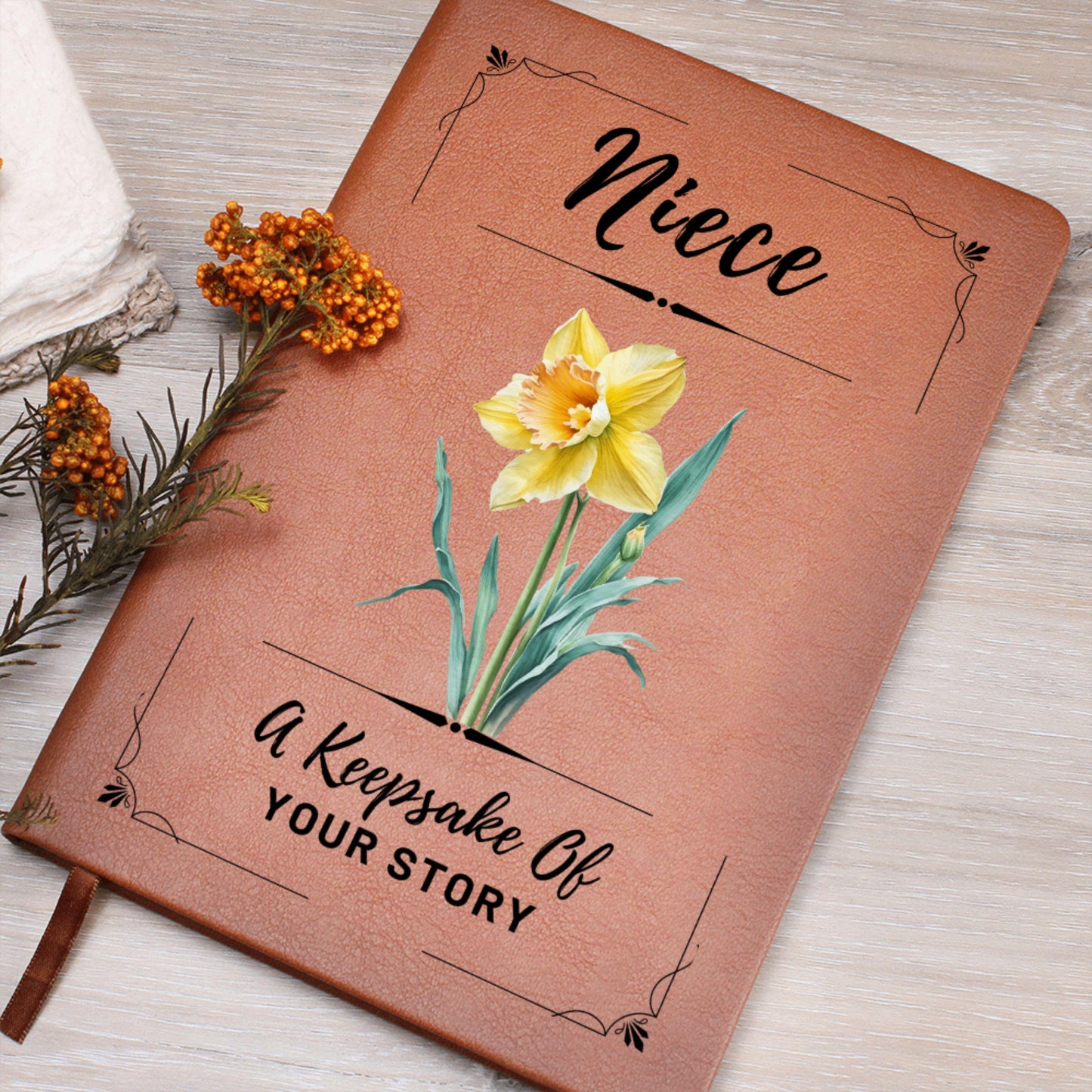 Personalized Birth Flower Journal for Niece, Custom Leather Notebook Gift for Niece Birthday, Teen Girl Journal, Niece Graduation Gift