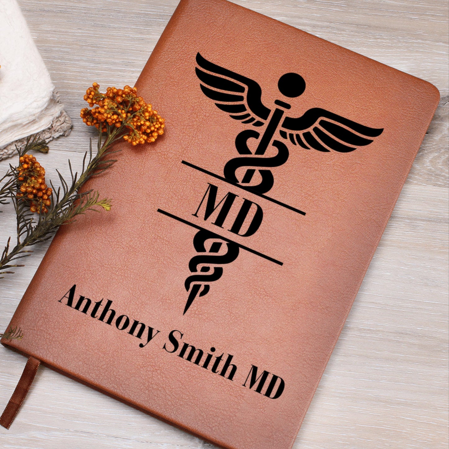 Personalized MD Journal Gift for Doctor Custom Name Caduceus Notebook Medical School Graduation Resident Gift Physician Keepsake Memory Book