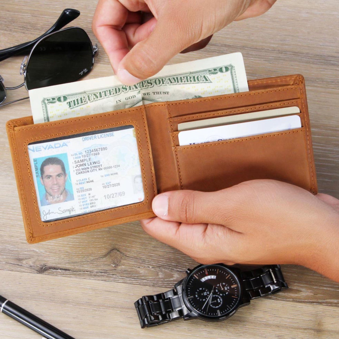 Custom Leather Wallet Hiking Gift Personalized Travel Wallet Backpacking Adventure Gift for Him Outdoorsy Gift Hiking Keepsake Travel Gift