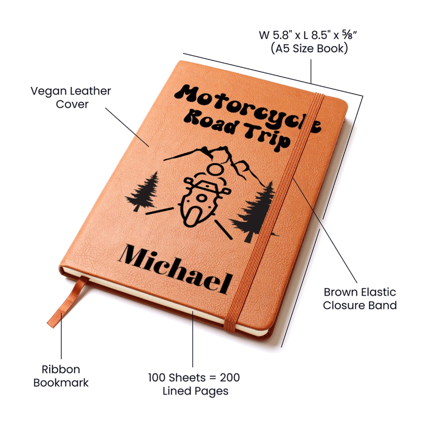 Motorcycle Road Trip Journal Personalized Travel Notebook Custom Name Biker Gift Adventure Log Motorcycle Rider Keepsake for Him or Her