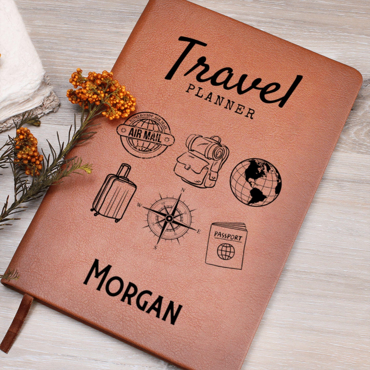 Personalized Leather Travel Planner Journal Custom Trip Notebook Travel Itinerary Organizer Travel Log Gift for Travelers Vacation Keepsake