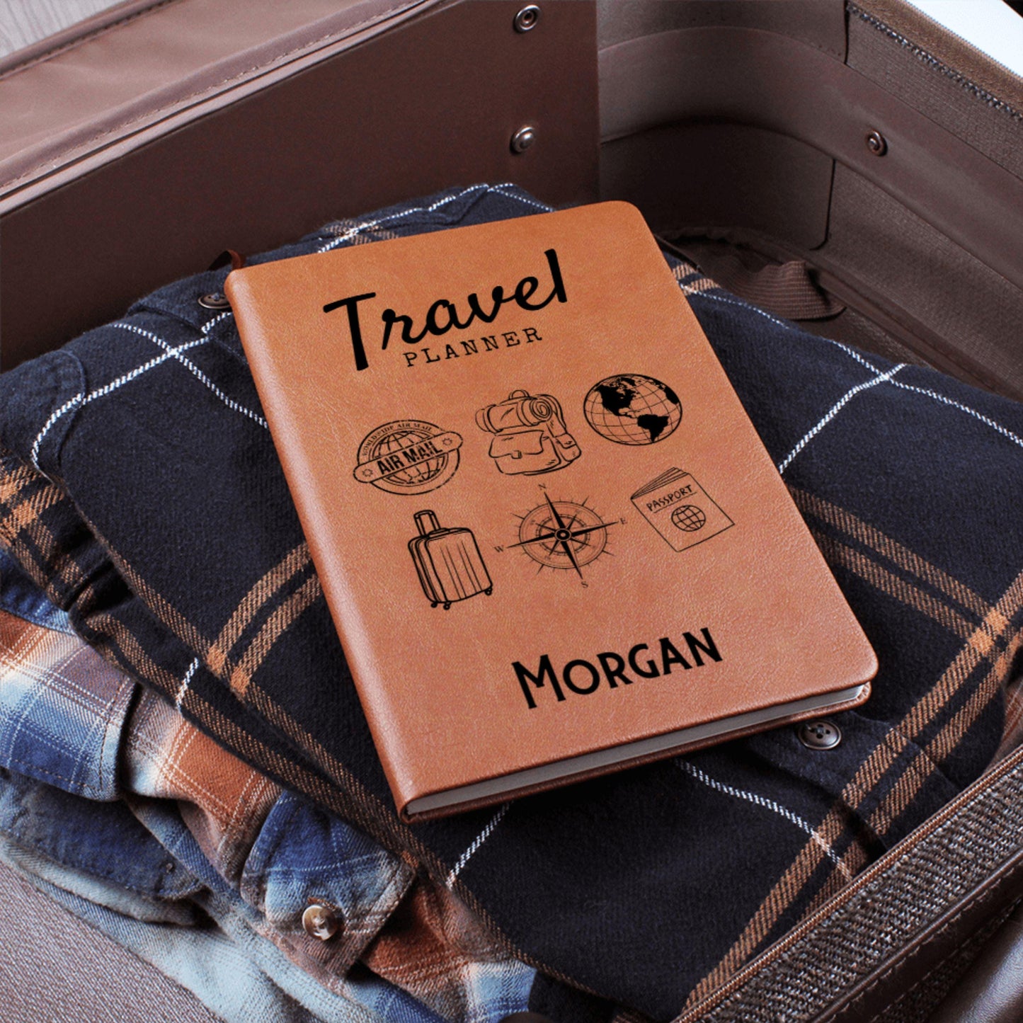 Personalized Leather Travel Planner Journal Custom Trip Notebook Travel Itinerary Organizer Travel Log Gift for Travelers Vacation Keepsake