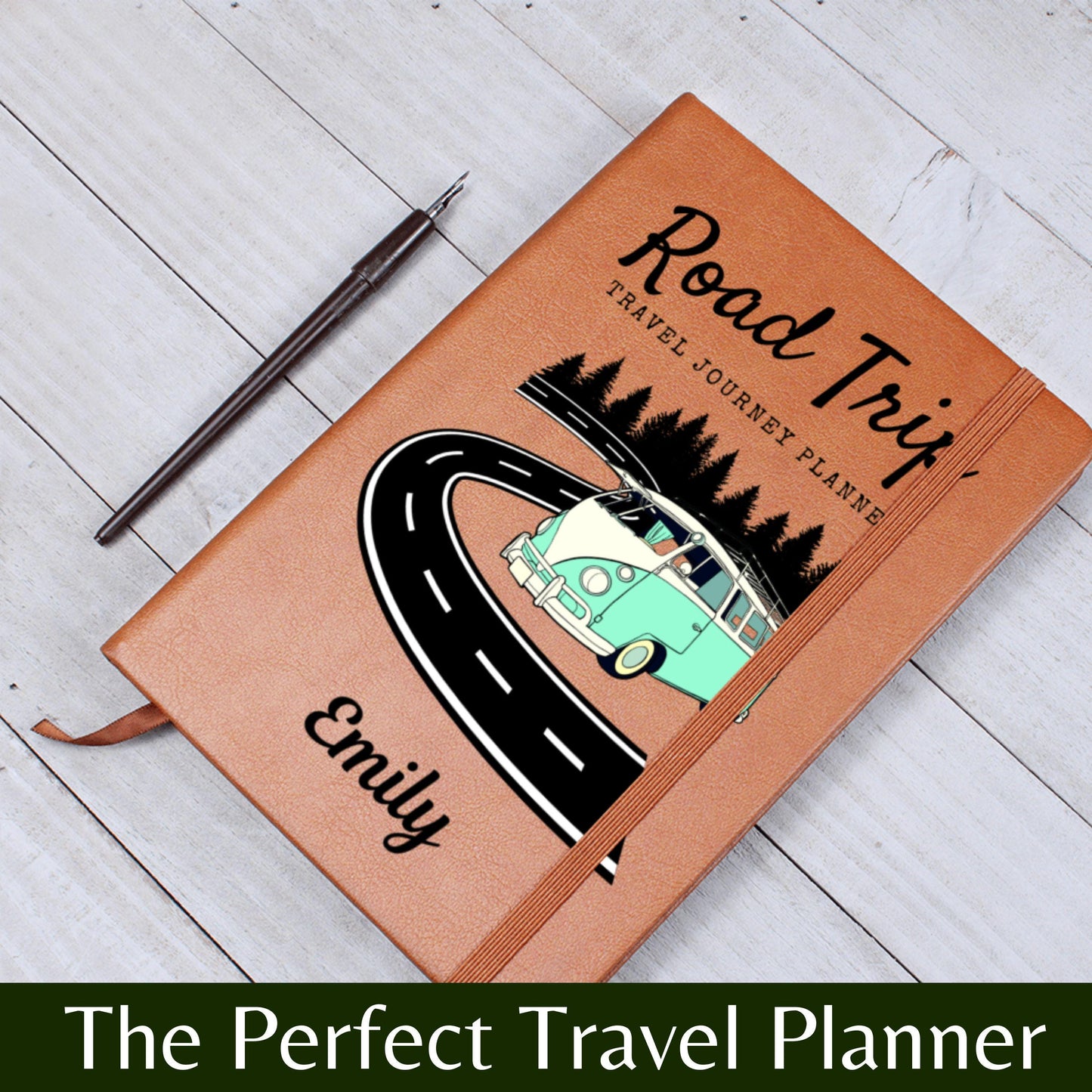 Personalized Leather Road Trip Planner Journal Custom Travel Logbook Gift Adventure Notebook Travel Itinerary Book for Car RV Trips Planner