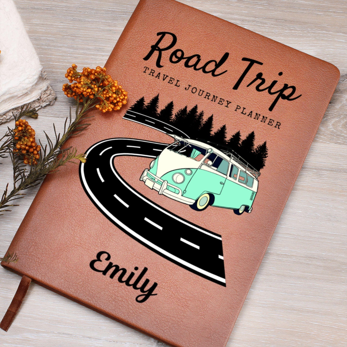 Personalized Leather Road Trip Planner Journal Custom Travel Logbook Gift Adventure Notebook Travel Itinerary Book for Car RV Trips Planner