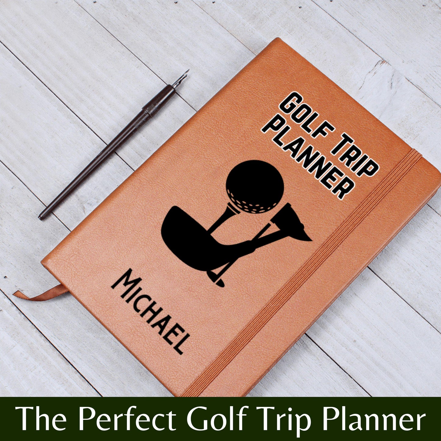 Personalized Leather Golf Trip Planner Journal Custom Golf Travel Notebook Gift for Golfer Golf Log Book Golf Vacation Keepsake for Him