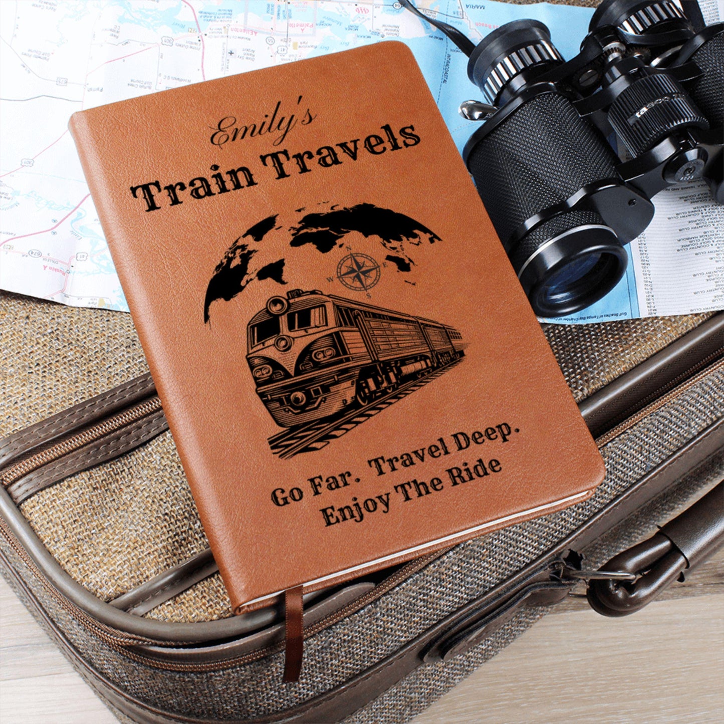 Personalized Train Travel Journal Custom Leather Railway Notebook Gift for Train Lovers Travel Logbook Scenic Journey Memory Book for Him