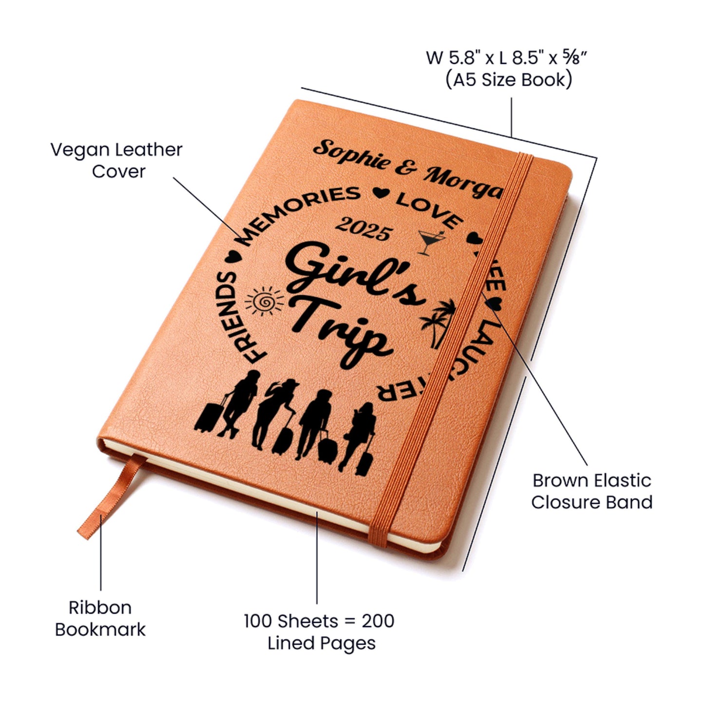 Personalized Girls Trip Journal Custom Travel Diary Gift for Women Friends Adventure Notebook Vacation Keepsake Book Travel Gift Planner