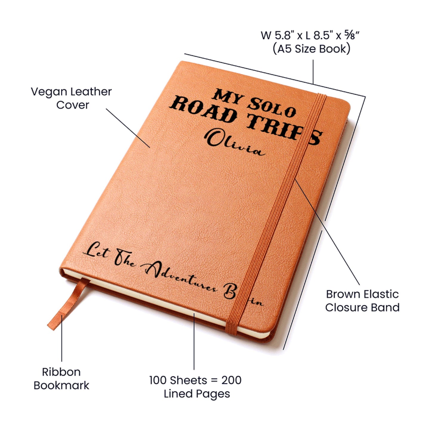 Personalized My Solo Road Trip Journal Custom Travel Diary Gift Idea Solo Adventure Notebook Leather Memory Book Custom Name Travel Log