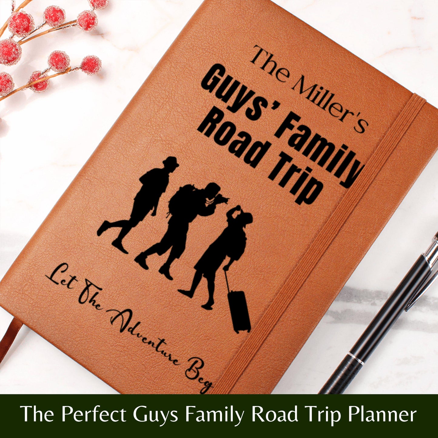 Custom Guys Family Road Trip Leather Journal Personalized Travel Diary Adventure Notebook Memory Book Custom Name Road Trip Gift for Him