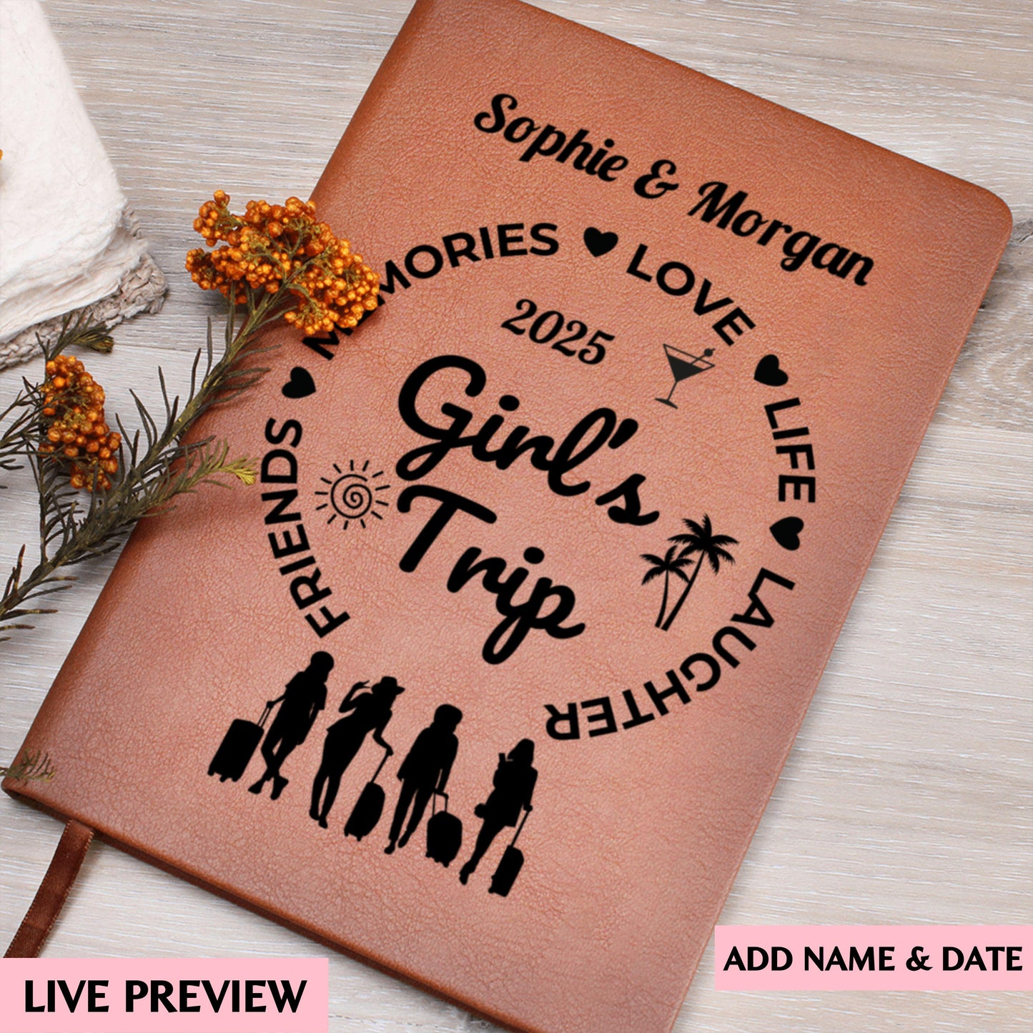 Personalized Girls Trip Journal Custom Travel Diary Gift for Women Friends Adventure Notebook Vacation Keepsake Book Travel Gift Planner