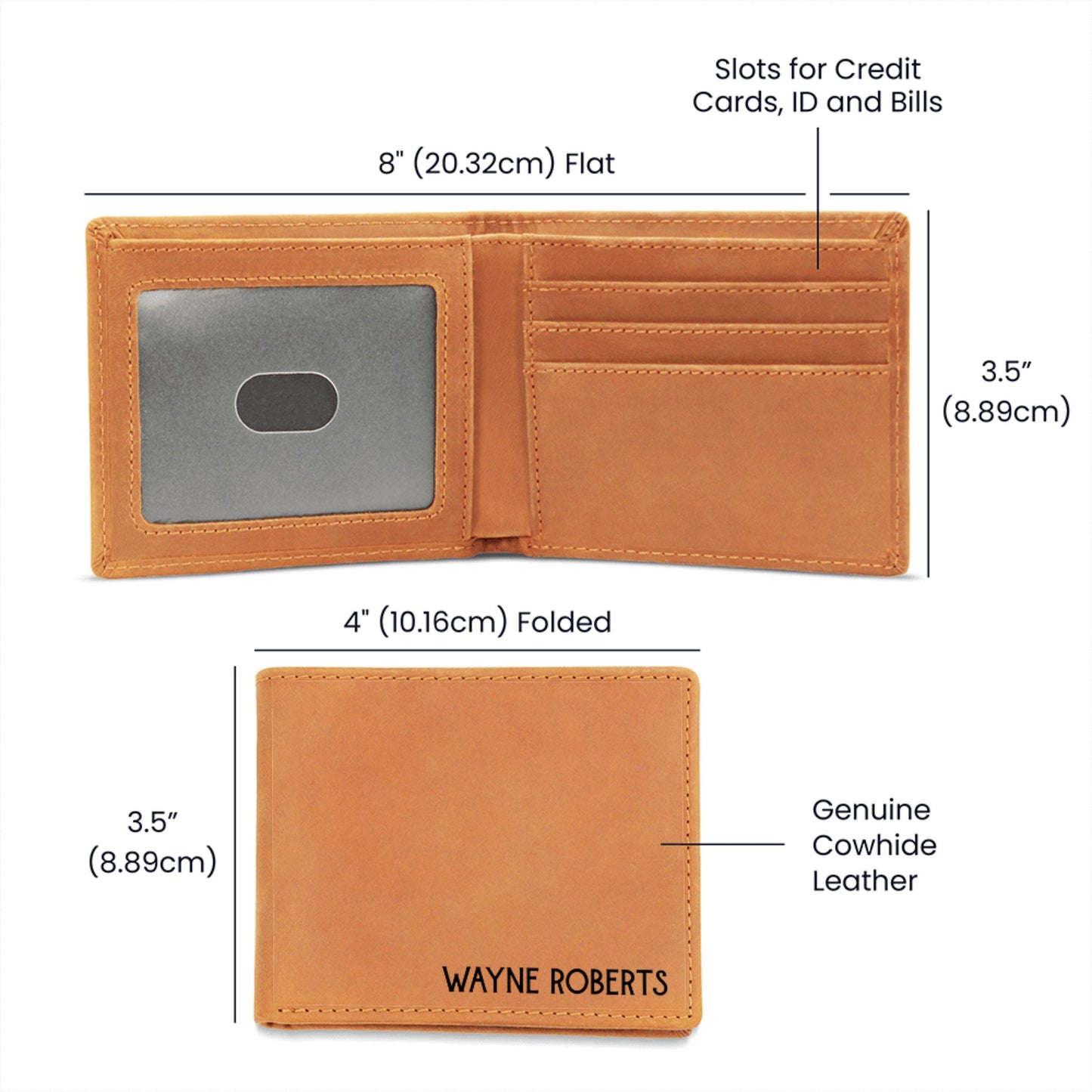 Personalized Name Bifold Leather Wallet Custom Engraved Cowhide Wallet Gift Him Father’s Day Present Dad Husband Boyfriend Son Custom Gift