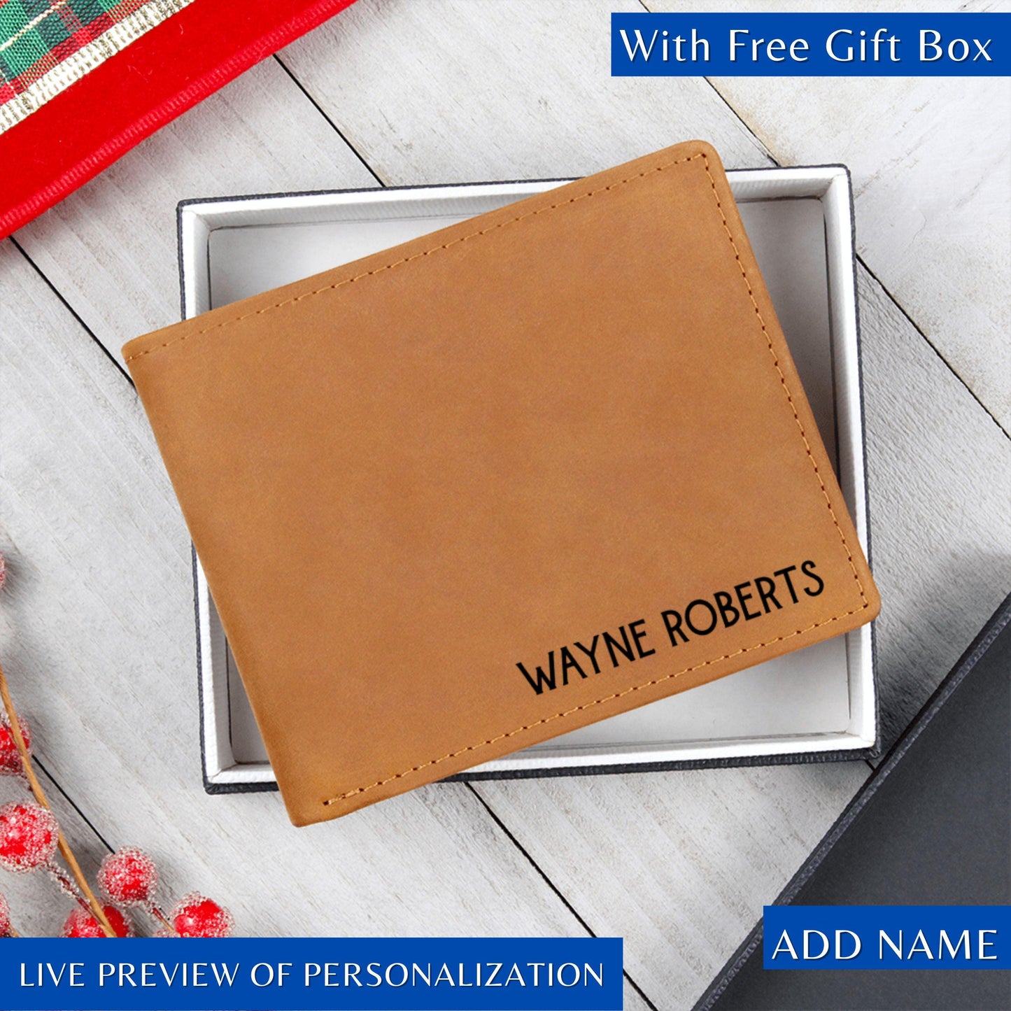 Personalized Name Bifold Leather Wallet Custom Engraved Cowhide Wallet Gift Him Father’s Day Present Dad Husband Boyfriend Son Custom Gift