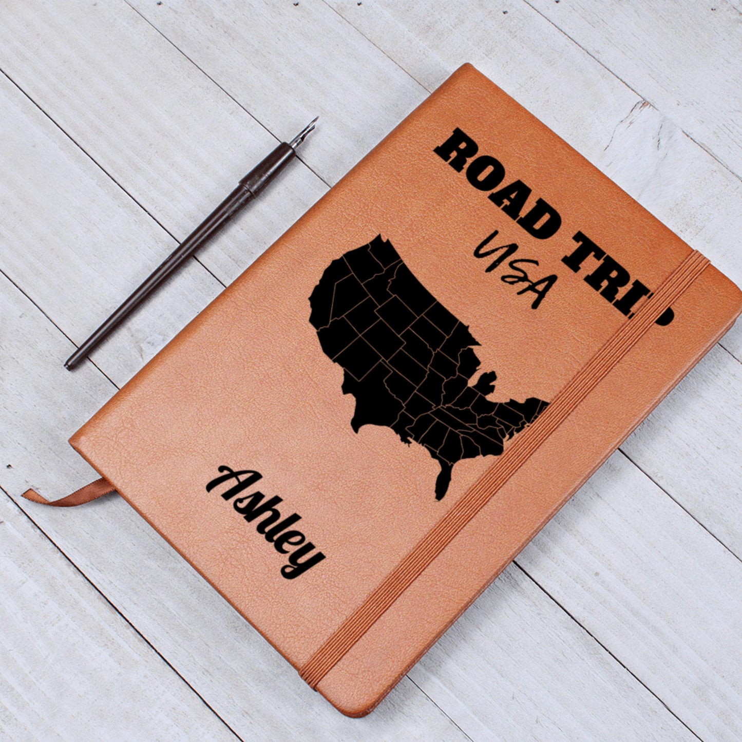 Personalized Road Trip USA Leather Journal Custom Travel Diary Adventure Notebook Memory Book Gift Idea Custom Name Map Journal for Him Her