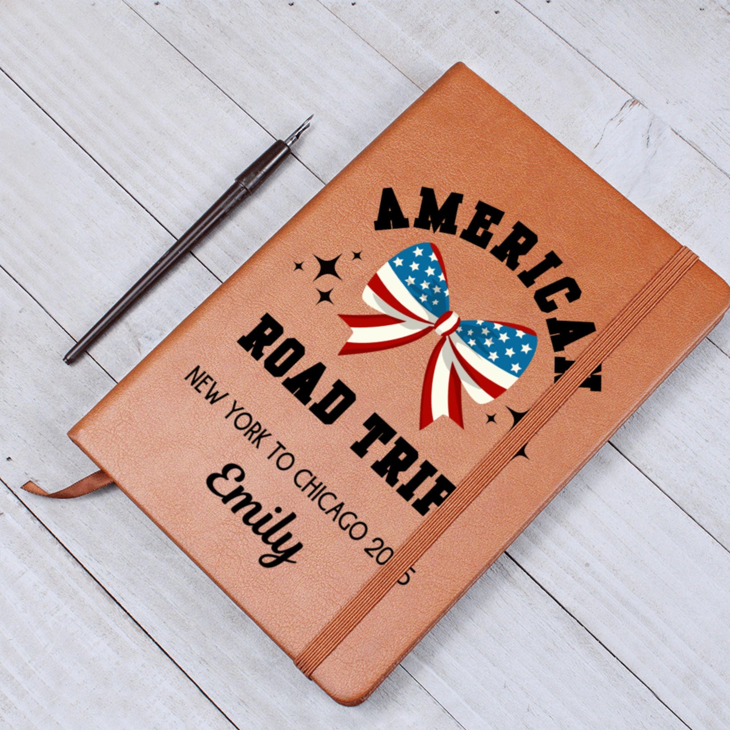 American Road Trip Journal Personalized Leather Travel Diary Custom Adventure Notebook Gift for Travelers Road Trip Keepsake Travel Log Book