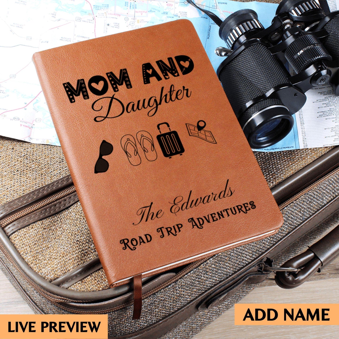 Mom and Daughter Road Trip Journal Personalized Leather Travel Diary Custom Adventure Notebook Gift for Mom Travel Memory Book for Daughter
