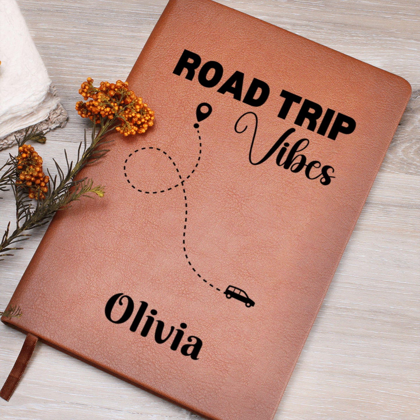 Personalized Road Trip Vibes Leather Journal Custom Travel Diary Adventure Notebook Travel Memory Book Gift for Traveler Road Trip Log Book