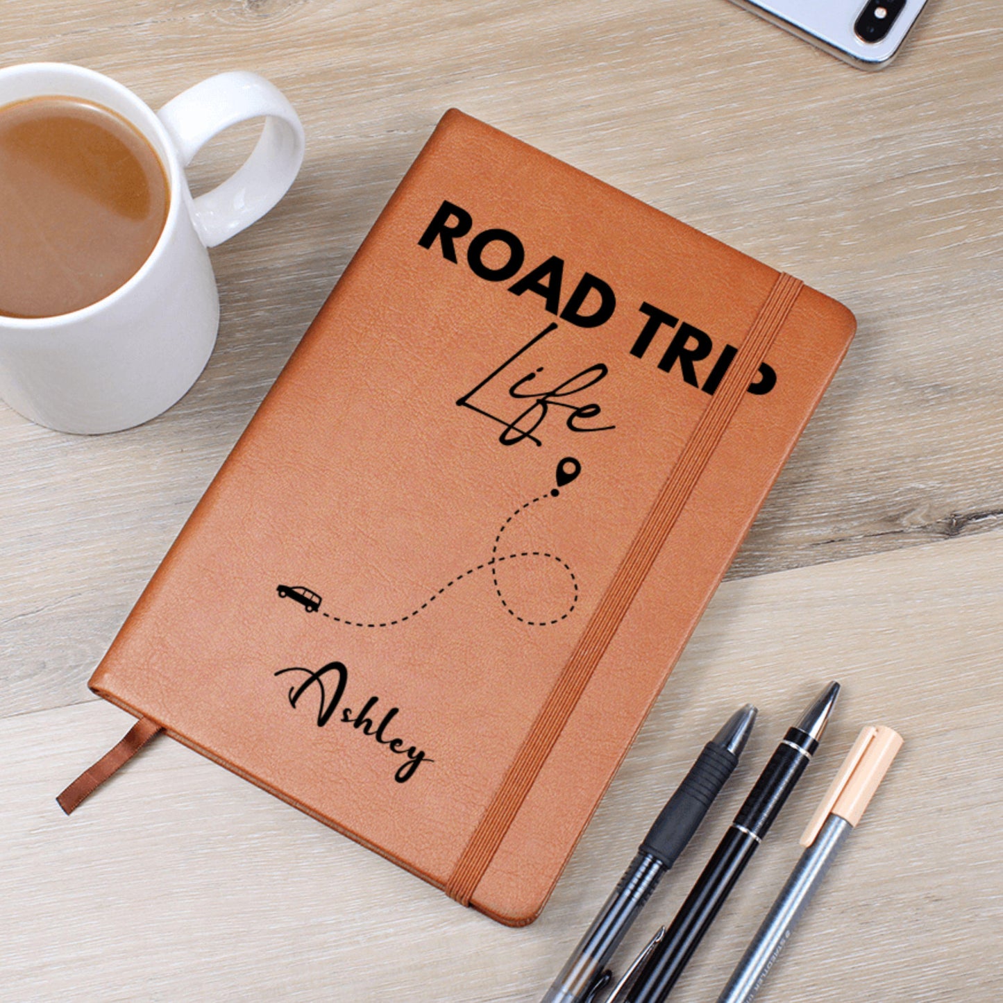 Personalized Road Trip Life Leather Journal Custom Travel Diary Adventure Notebook Gift for Solo Travelers Couples Travel Log Memory Book