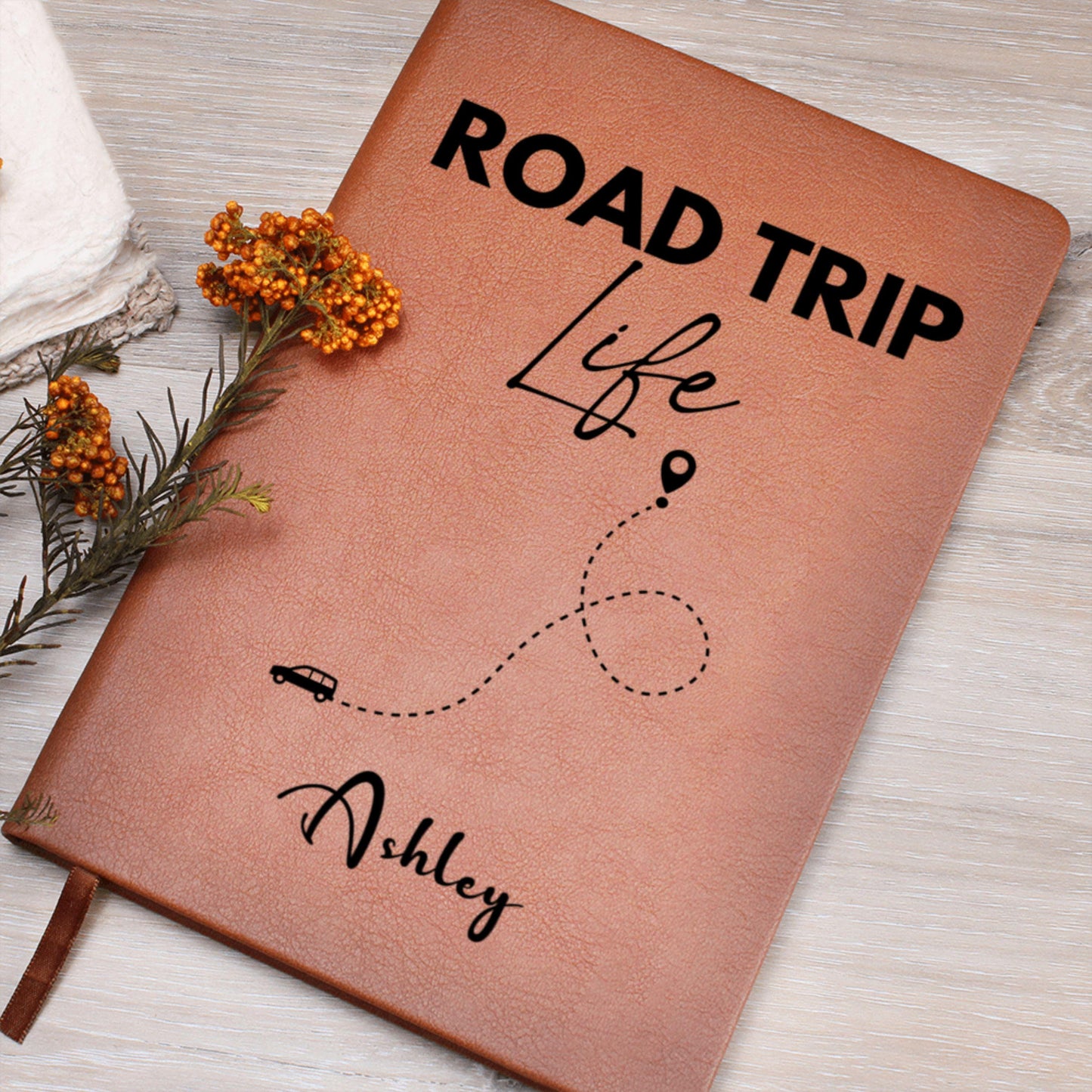 Personalized Road Trip Life Leather Journal Custom Travel Diary Adventure Notebook Gift for Solo Travelers Couples Travel Log Memory Book