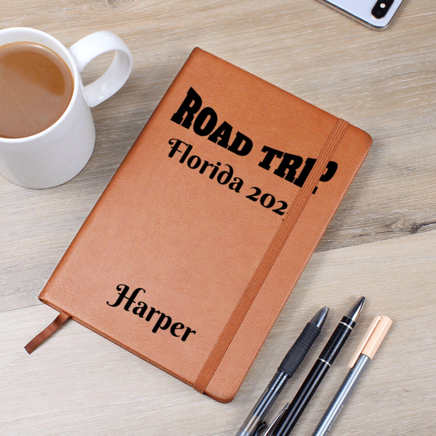 Personalized Road Trip Leather Journal Custom Travel Diary Adventure Log Book Gift for Travelers Travel Memory Notebook Solo Trip Couples