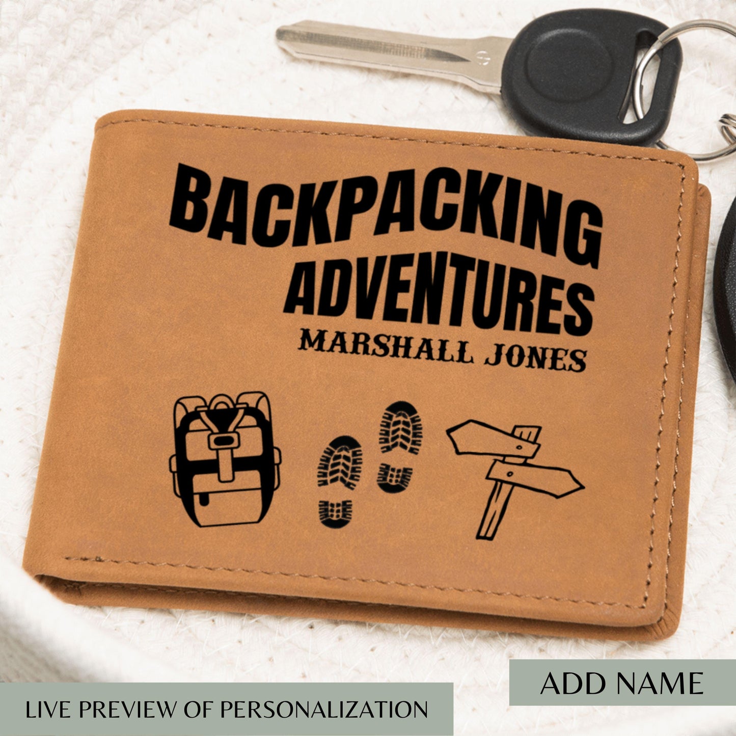 Custom Leather Wallet Hiking Gift Personalized Travel Wallet Backpacking Adventure Gift for Him Outdoorsy Gift Hiking Keepsake Travel Gift