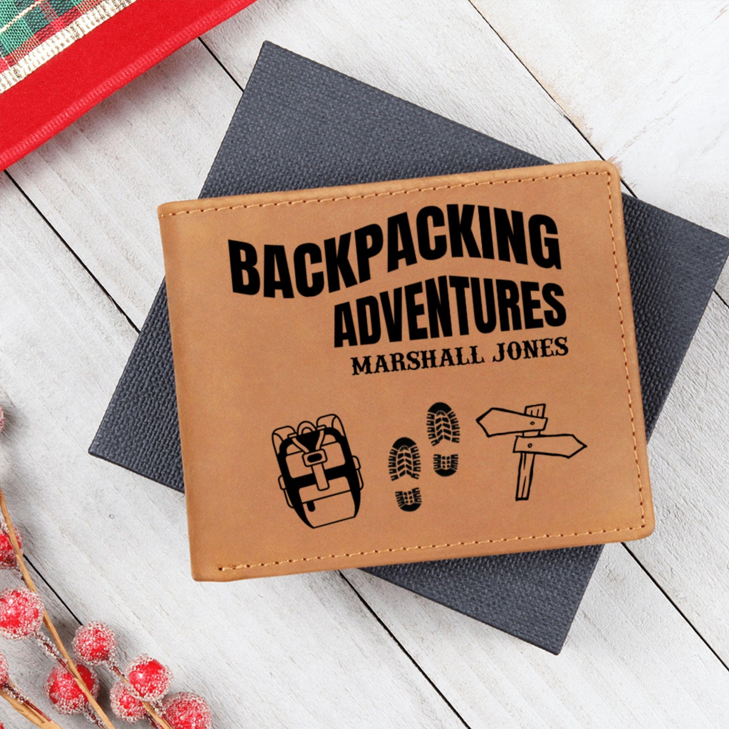 Custom Leather Wallet Hiking Gift Personalized Travel Wallet Backpacking Adventure Gift for Him Outdoorsy Gift Hiking Keepsake Travel Gift