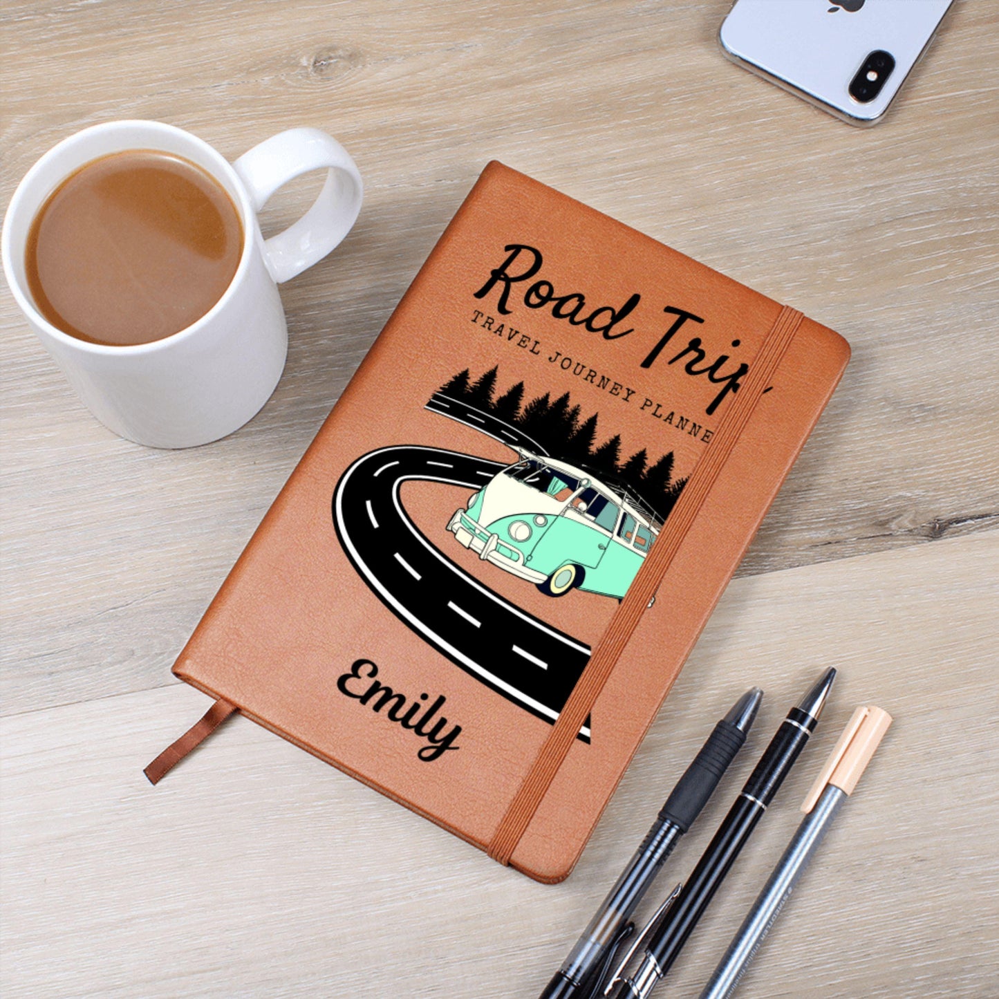 Personalized Leather Road Trip Planner Journal Custom Travel Logbook Gift Adventure Notebook Travel Itinerary Book for Car RV Trips Planner