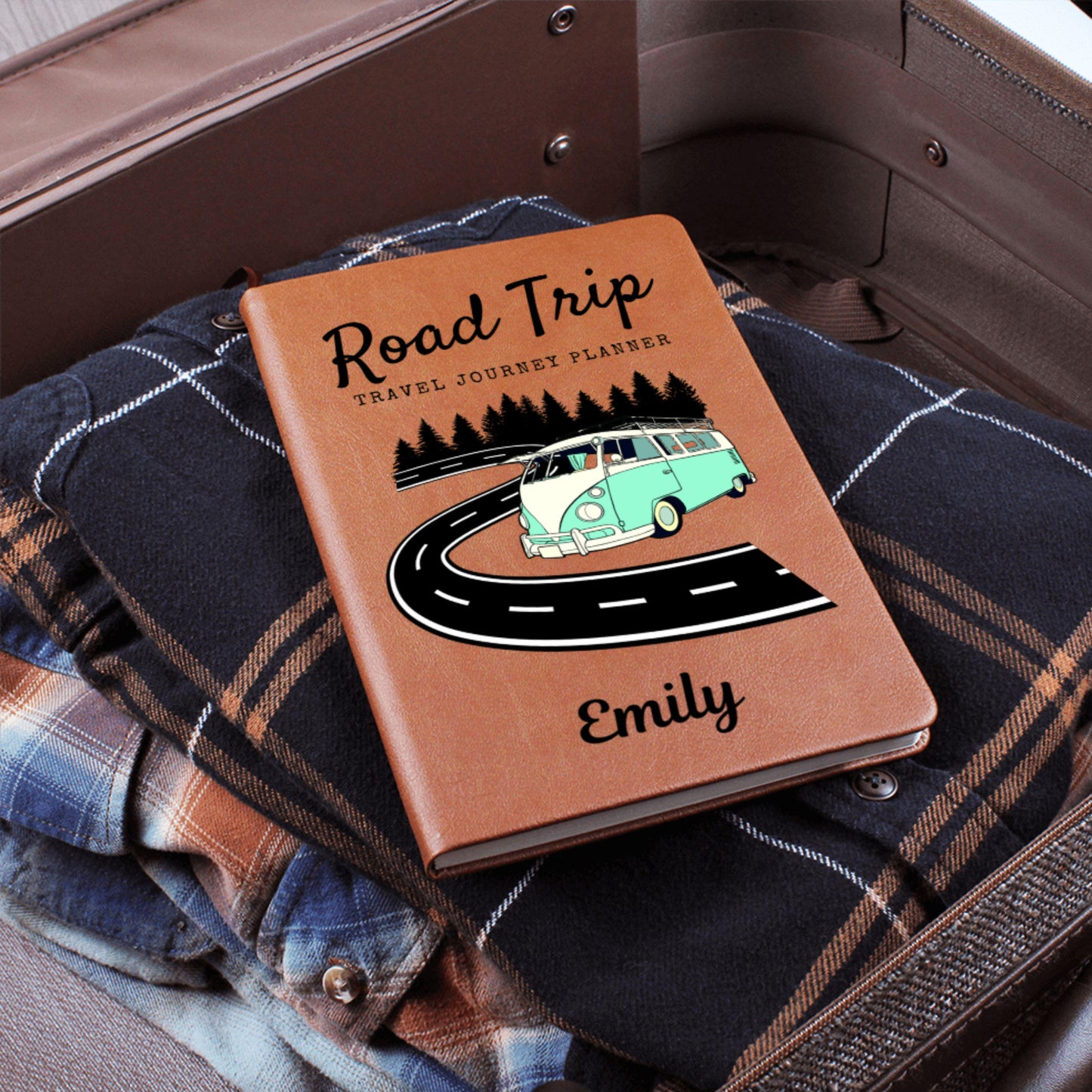 Personalized Leather Road Trip Planner Journal Custom Travel Logbook Gift Adventure Notebook Travel Itinerary Book for Car RV Trips Planner