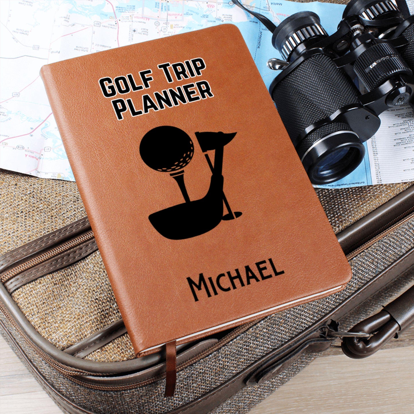 Personalized Leather Golf Trip Planner Journal Custom Golf Travel Notebook Gift for Golfer Golf Log Book Golf Vacation Keepsake for Him