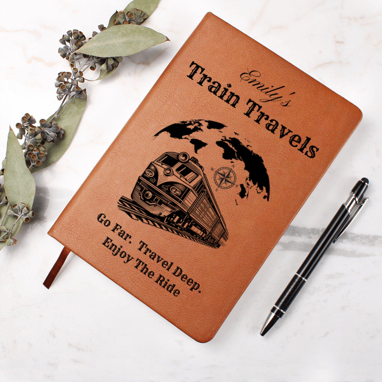 Personalized Train Travel Journal Custom Leather Railway Notebook Gift for Train Lovers Travel Logbook Scenic Journey Memory Book for Him