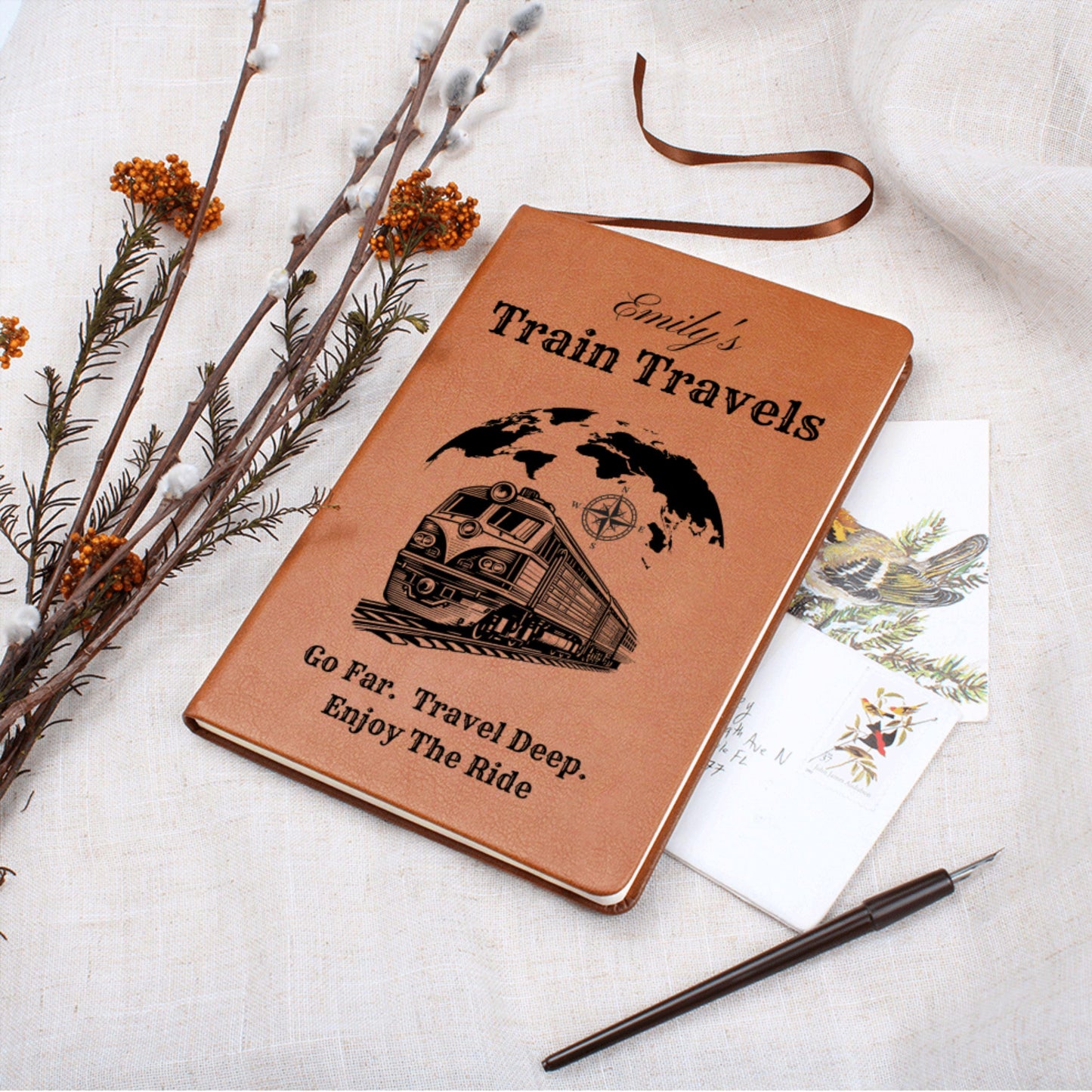 Personalized Train Travel Journal Custom Leather Railway Notebook Gift for Train Lovers Travel Logbook Scenic Journey Memory Book for Him