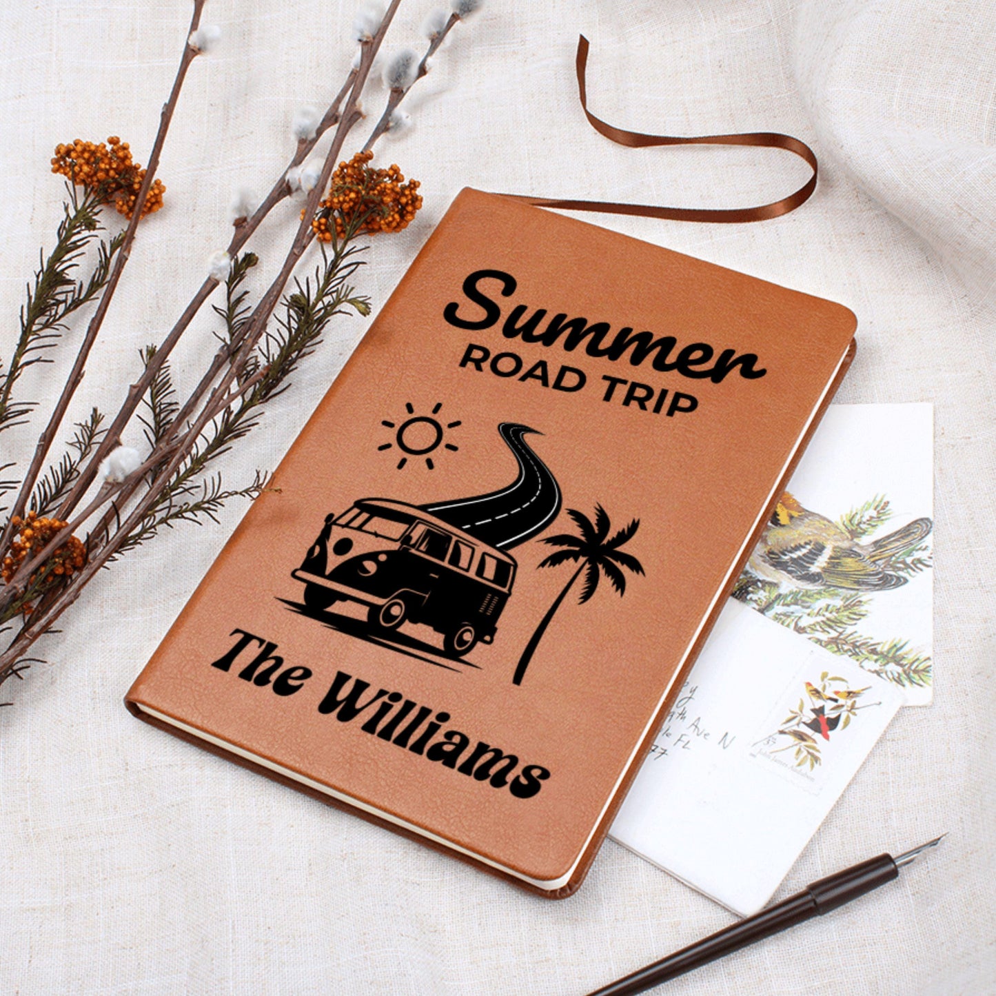 Summer Road Trip Journal Personalized Travel Notebook Custom Adventure Log Book Family Vacation Planner Gift for Travelers Car Trip Keepsake
