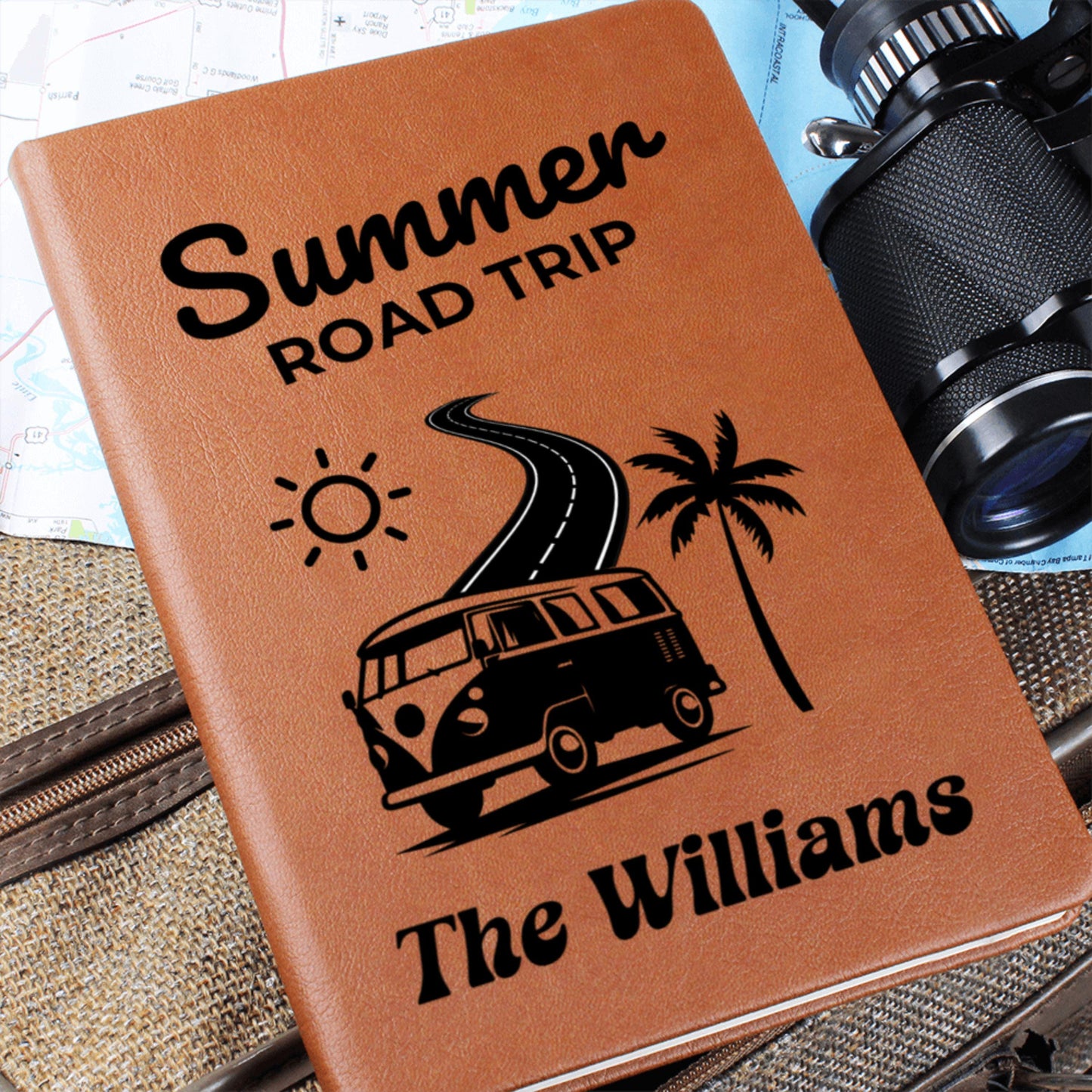 Summer Road Trip Journal Personalized Travel Notebook Custom Adventure Log Book Family Vacation Planner Gift for Travelers Car Trip Keepsake