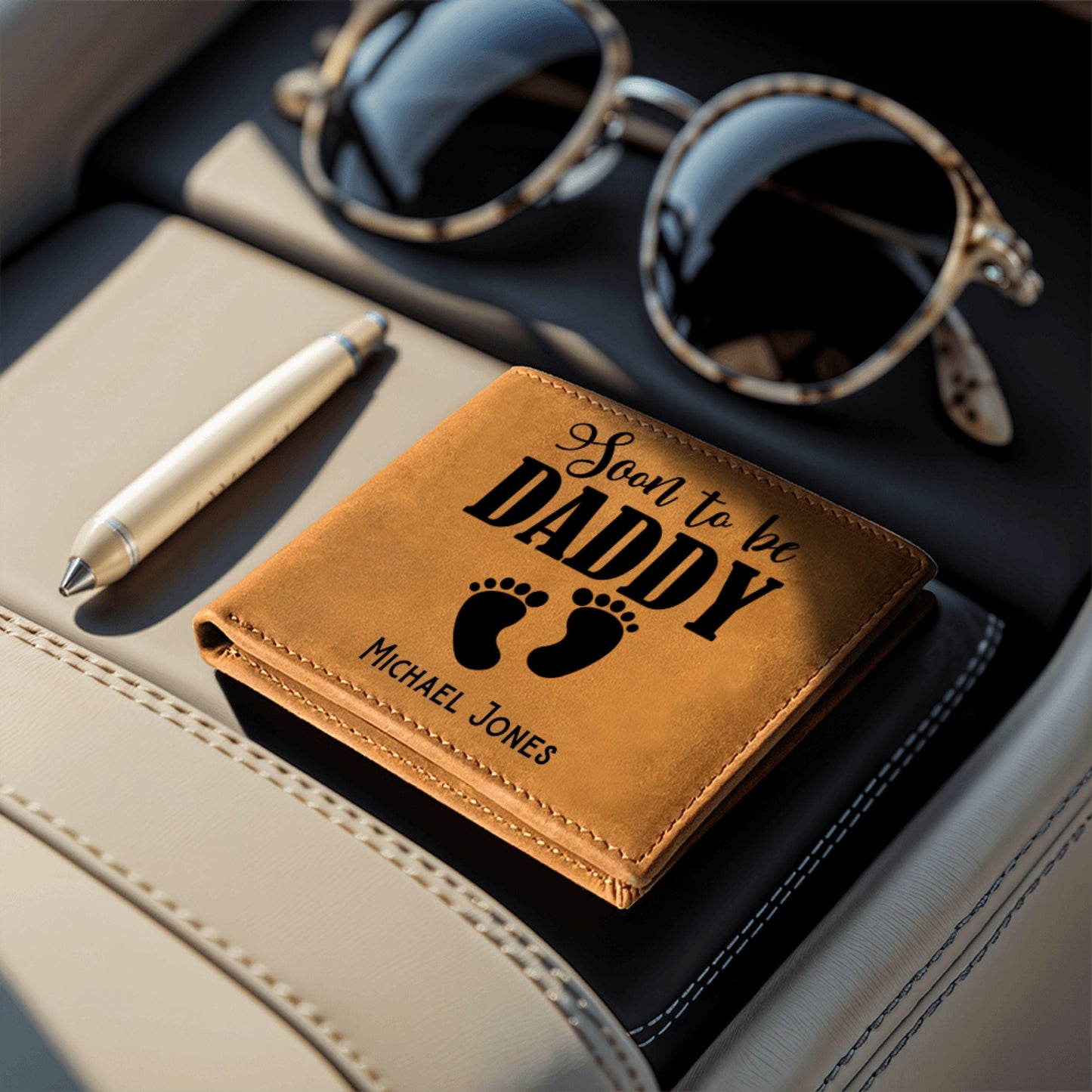 Personalized Soon to Be Daddy Wallet Leather Bifold Gift New Dad Pregnancy Announcement Gift Fathers Day Dad to Be Gift Baby Shower Idea