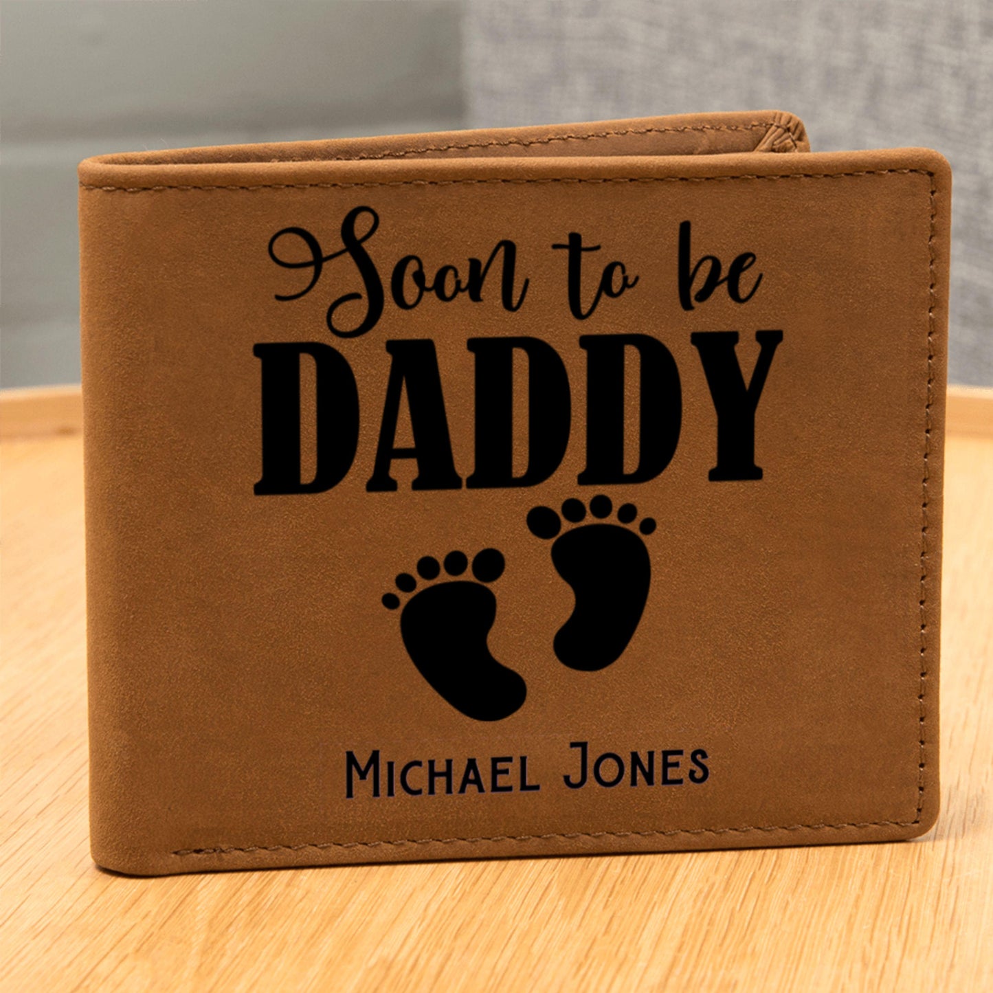 Personalized Soon to Be Daddy Wallet Leather Bifold Gift New Dad Pregnancy Announcement Gift Fathers Day Dad to Be Gift Baby Shower Idea