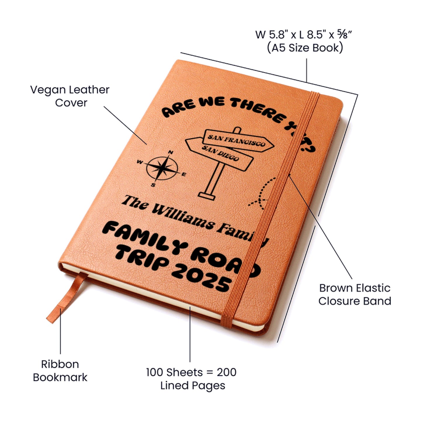 Personalized Family Name Road Trip Planner Custom Leather Journal Travel Log Vacation Keepsake Family Adventure Notebook Epic Road Trip Book