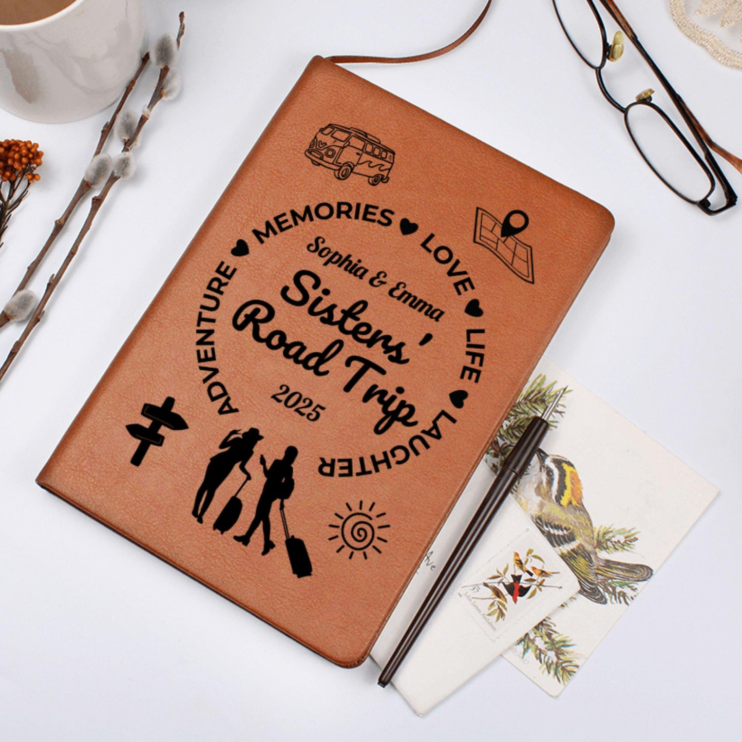 Sisters Road Trip Journal Personalized Travel Notebook for Women Custom Trip Diary Gift for Sister Adventure Log Book for Girls on the Go