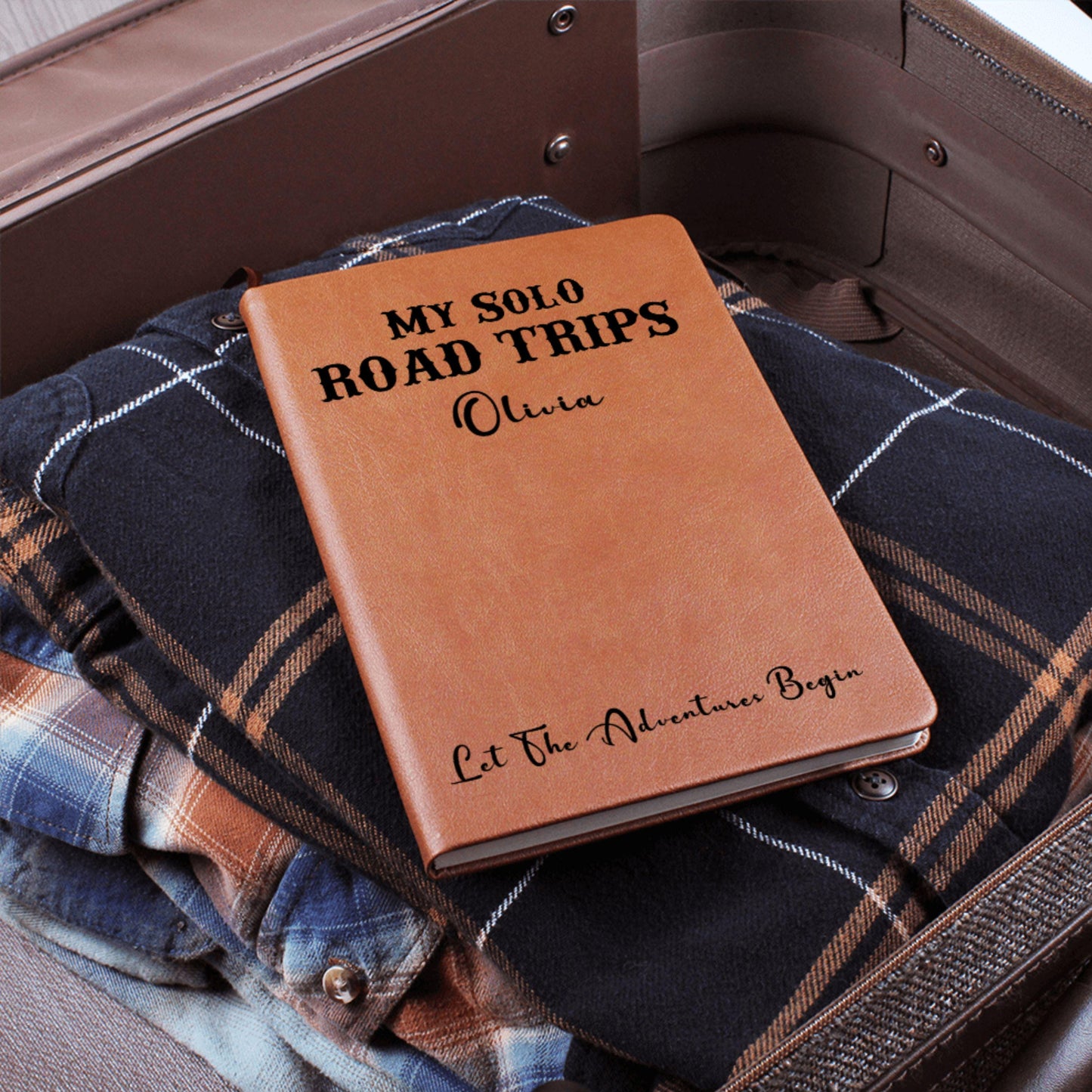 Personalized My Solo Road Trip Journal Custom Travel Diary Gift Idea Solo Adventure Notebook Leather Memory Book Custom Name Travel Log