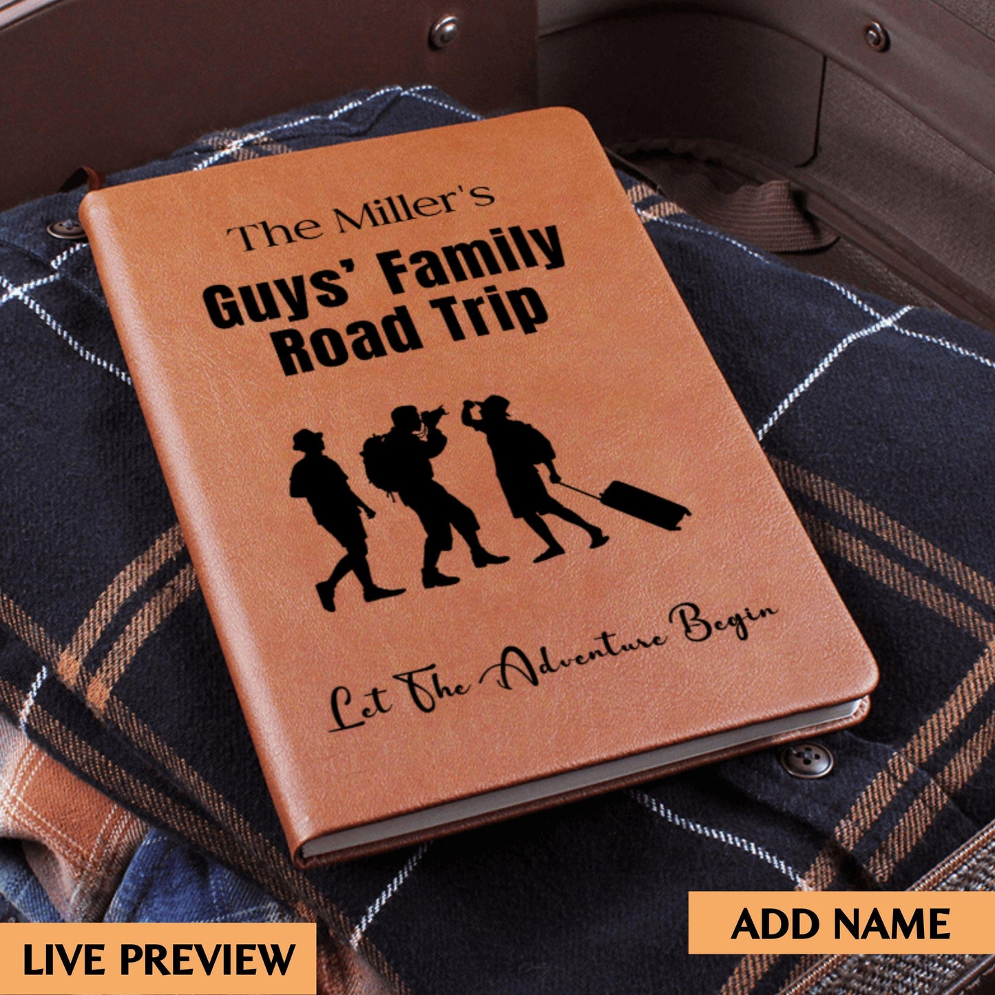 Custom Guys Family Road Trip Leather Journal Personalized Travel Diary Adventure Notebook Memory Book Custom Name Road Trip Gift for Him