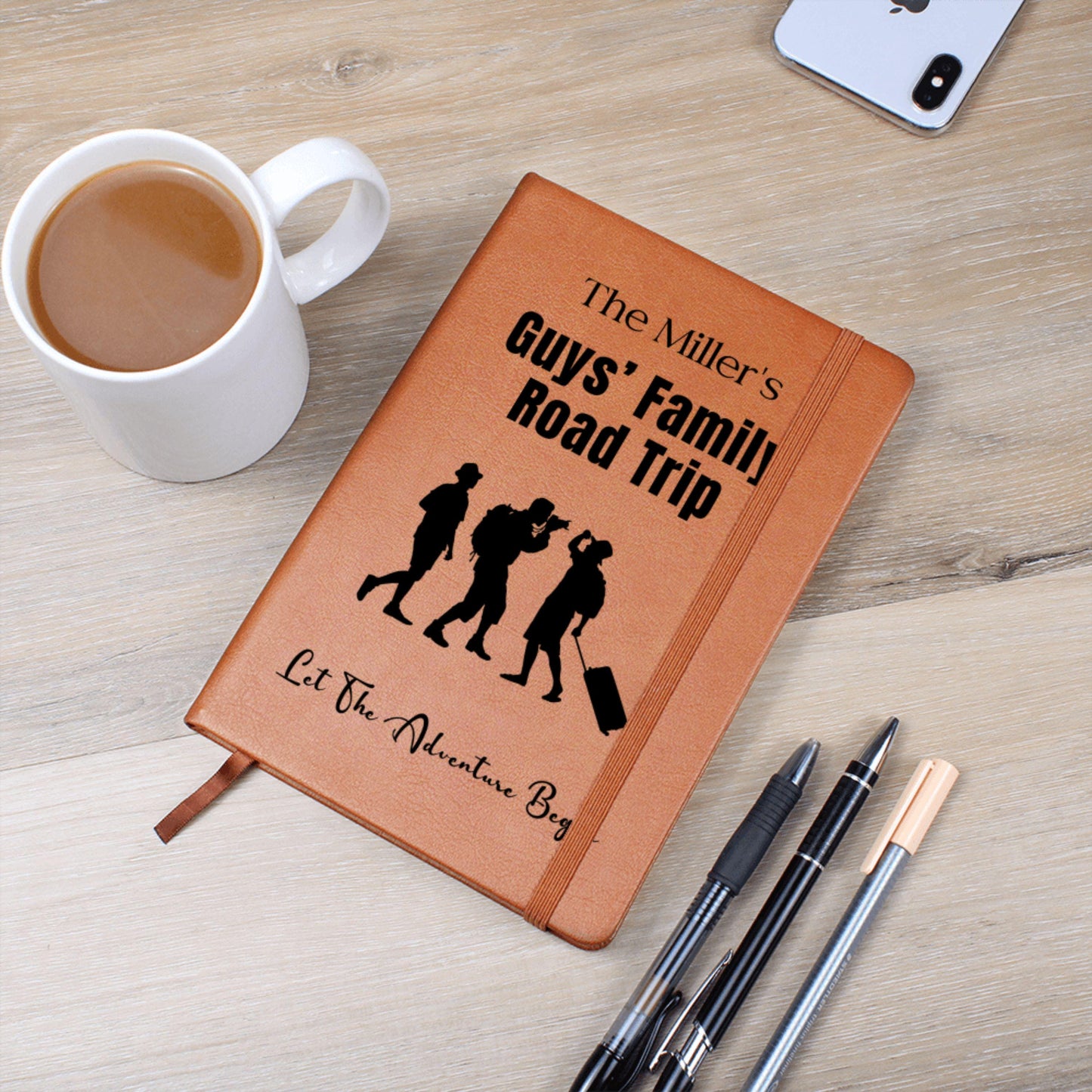 Custom Guys Family Road Trip Leather Journal Personalized Travel Diary Adventure Notebook Memory Book Custom Name Road Trip Gift for Him