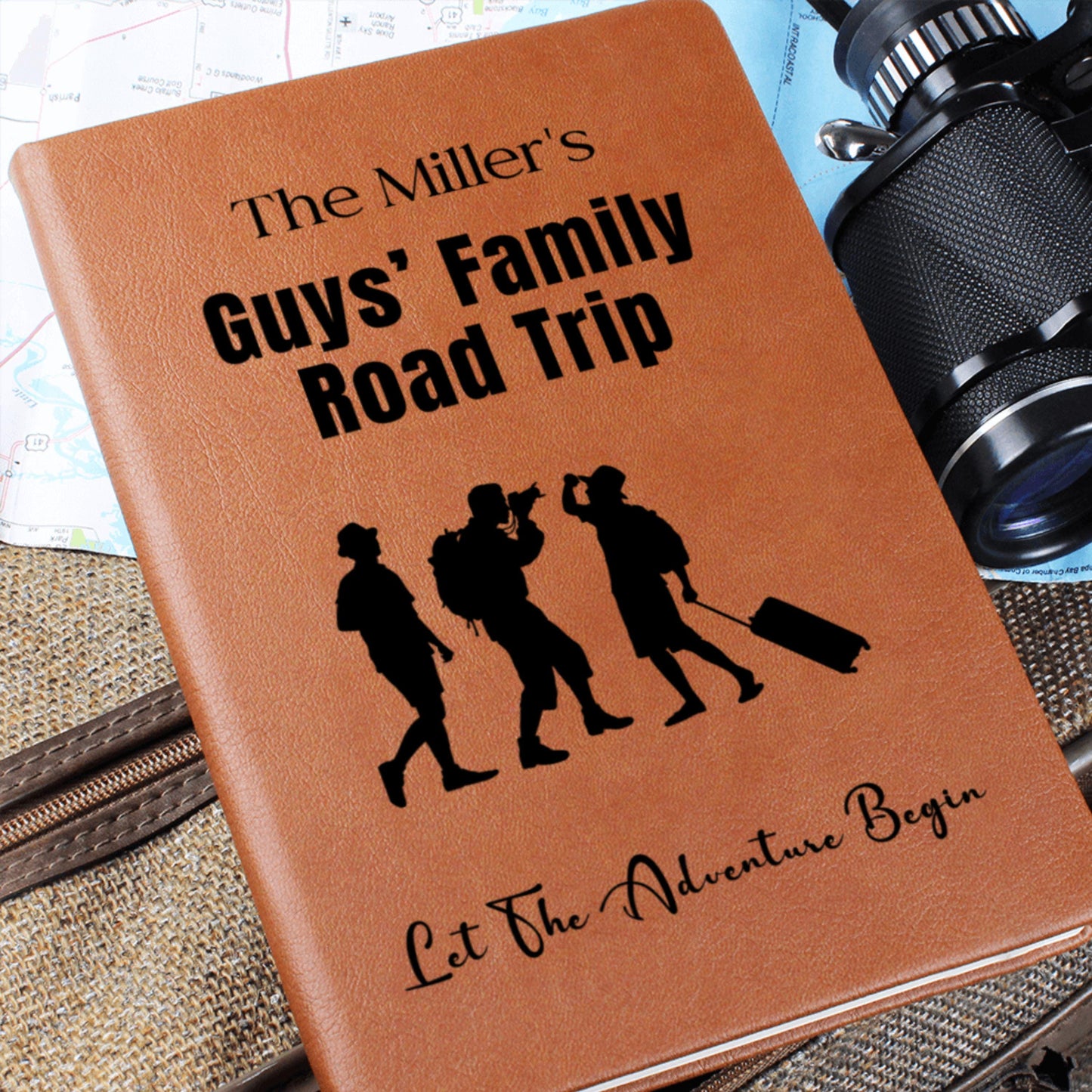 Custom Guys Family Road Trip Leather Journal Personalized Travel Diary Adventure Notebook Memory Book Custom Name Road Trip Gift for Him