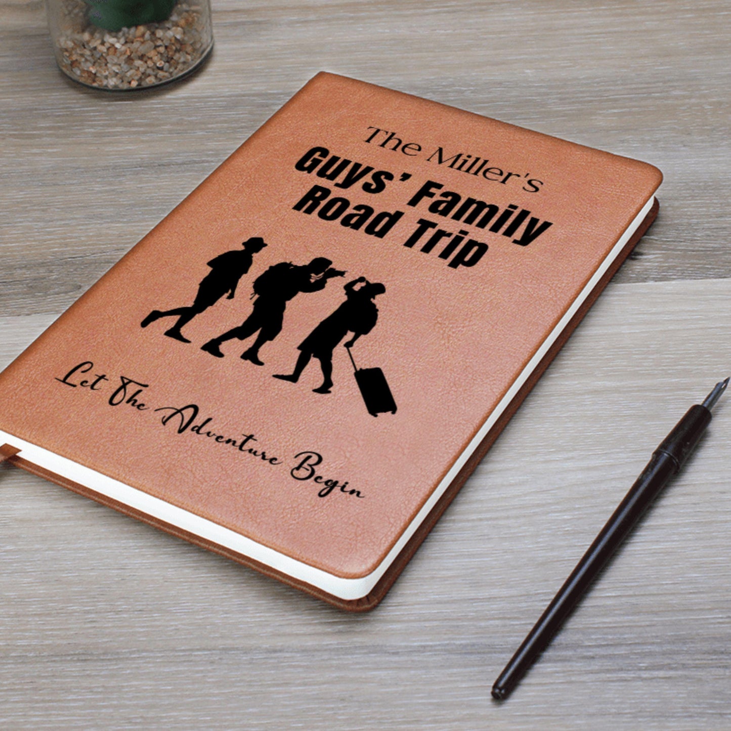 Custom Guys Family Road Trip Leather Journal Personalized Travel Diary Adventure Notebook Memory Book Custom Name Road Trip Gift for Him
