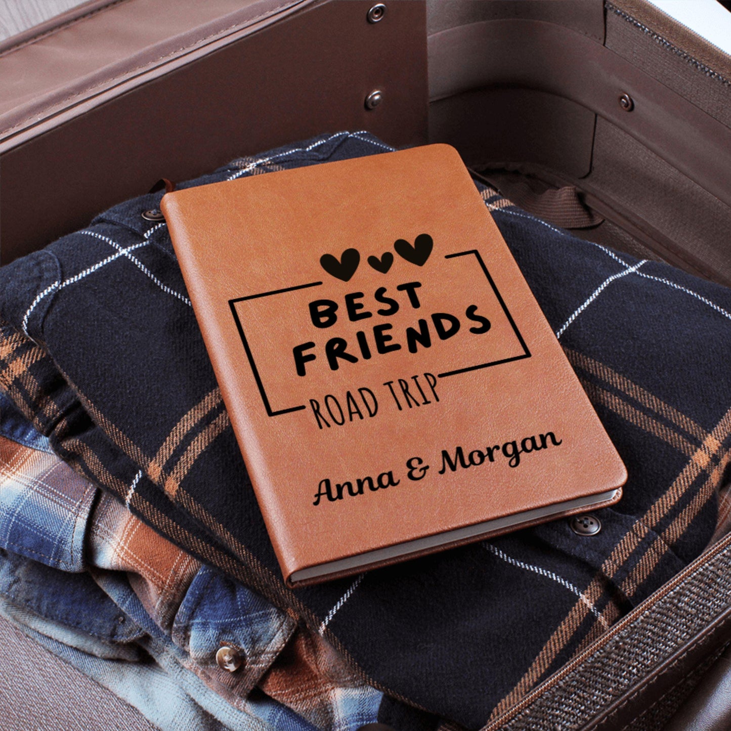 Personalized Best Friends Road Trip Leather Journal Custom Travel Diary Adventure Notebook Memory Book BFF Gift Girls Trip Keepsake Bestie
